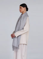 Light Grey Fringed Cashmere Scarf