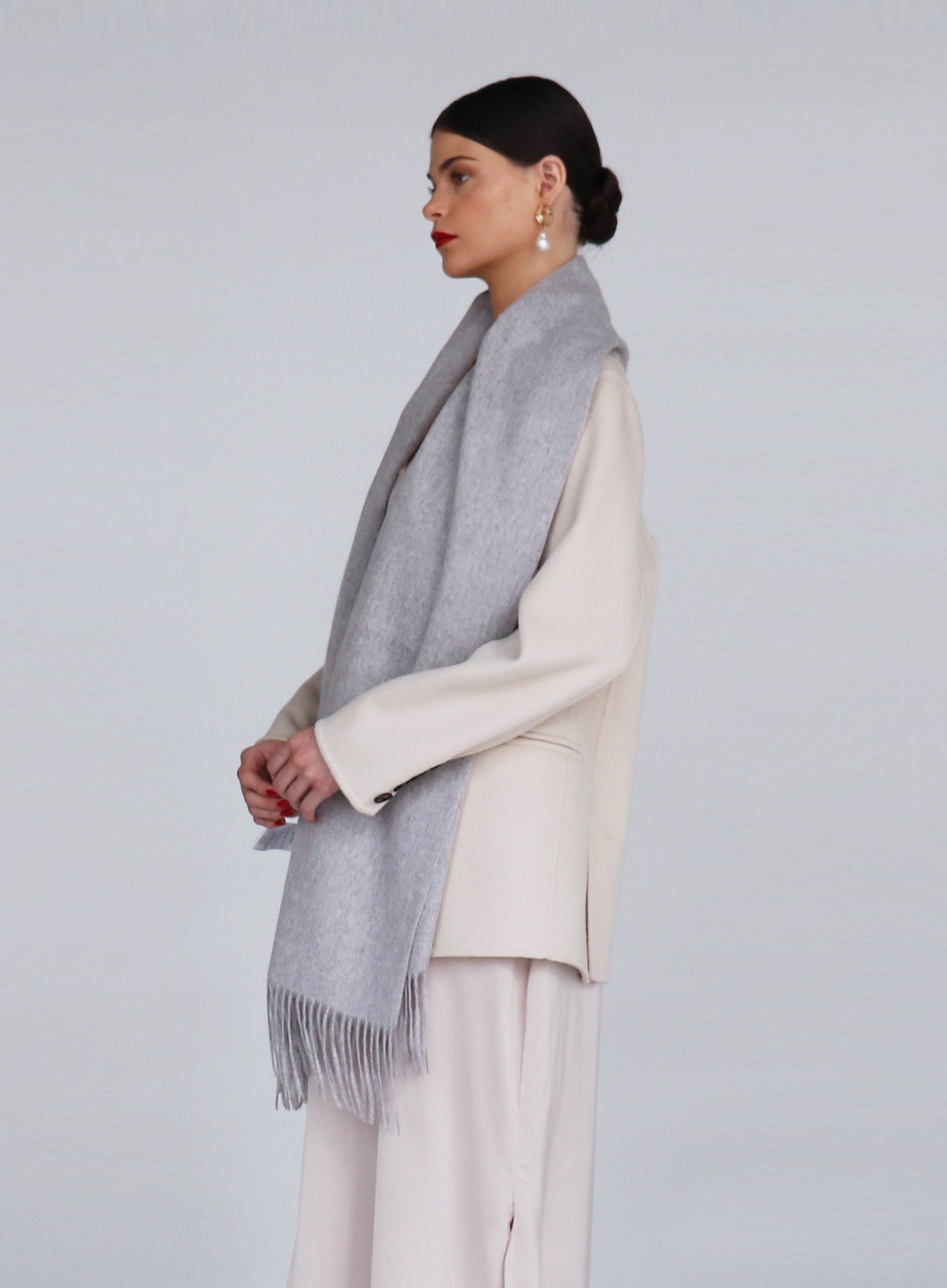 Light Grey Fringed Cashmere Scarf