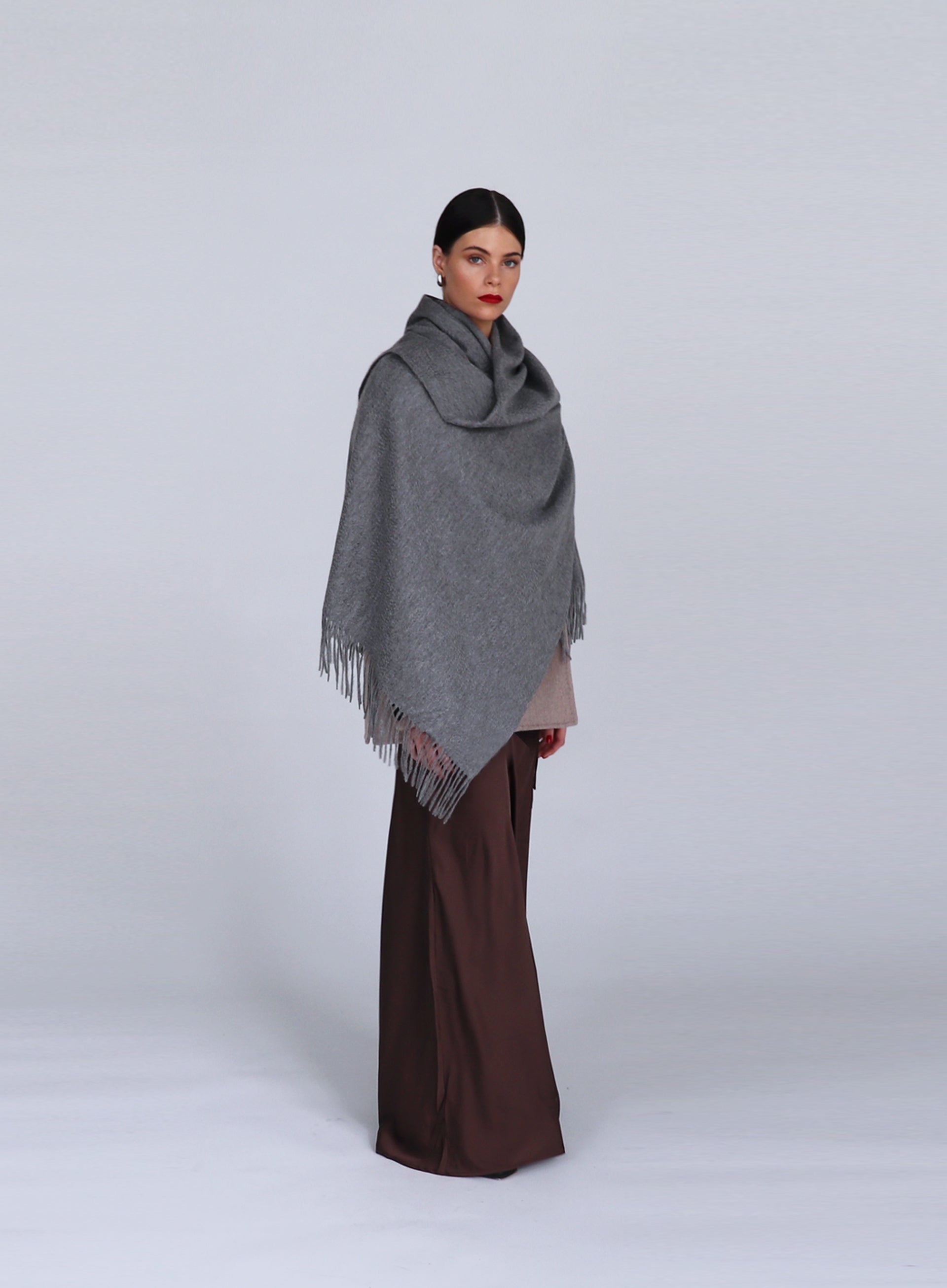 Dark Grey Fringed Cashmere Scarf