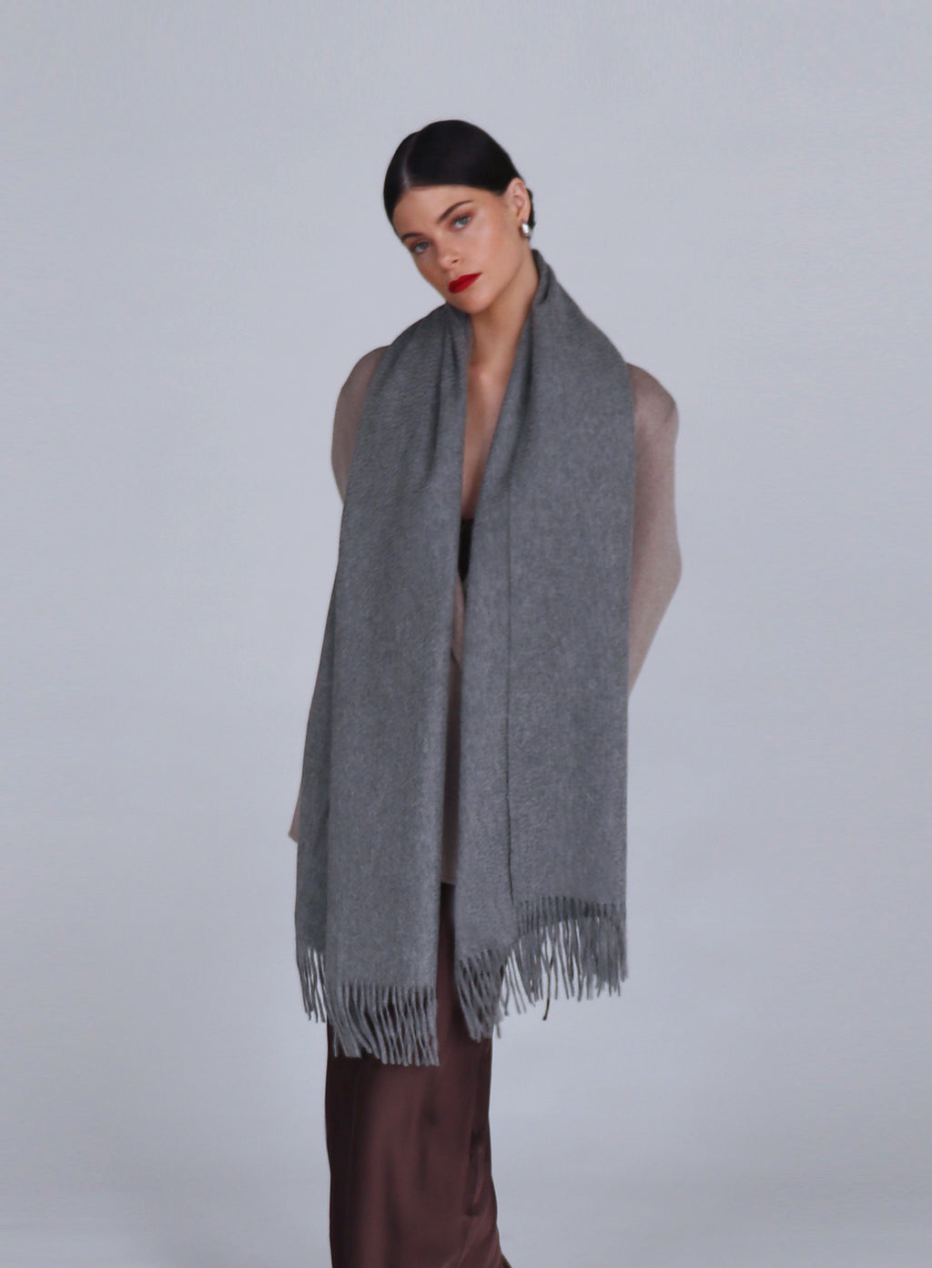 Dark Grey Fringed Cashmere Scarf