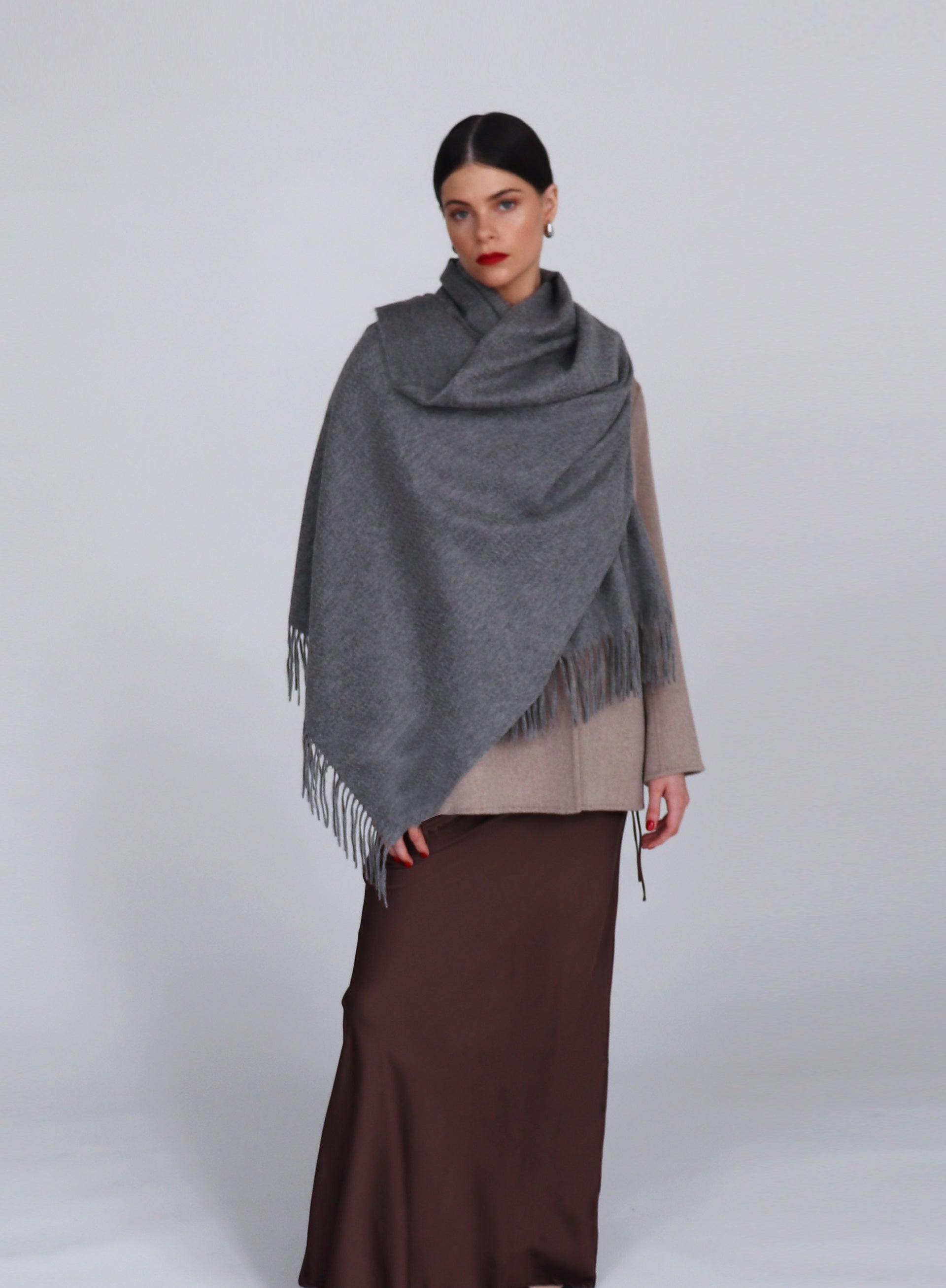 Helena Cashmere Shawl - Steel with Custom Monogram
