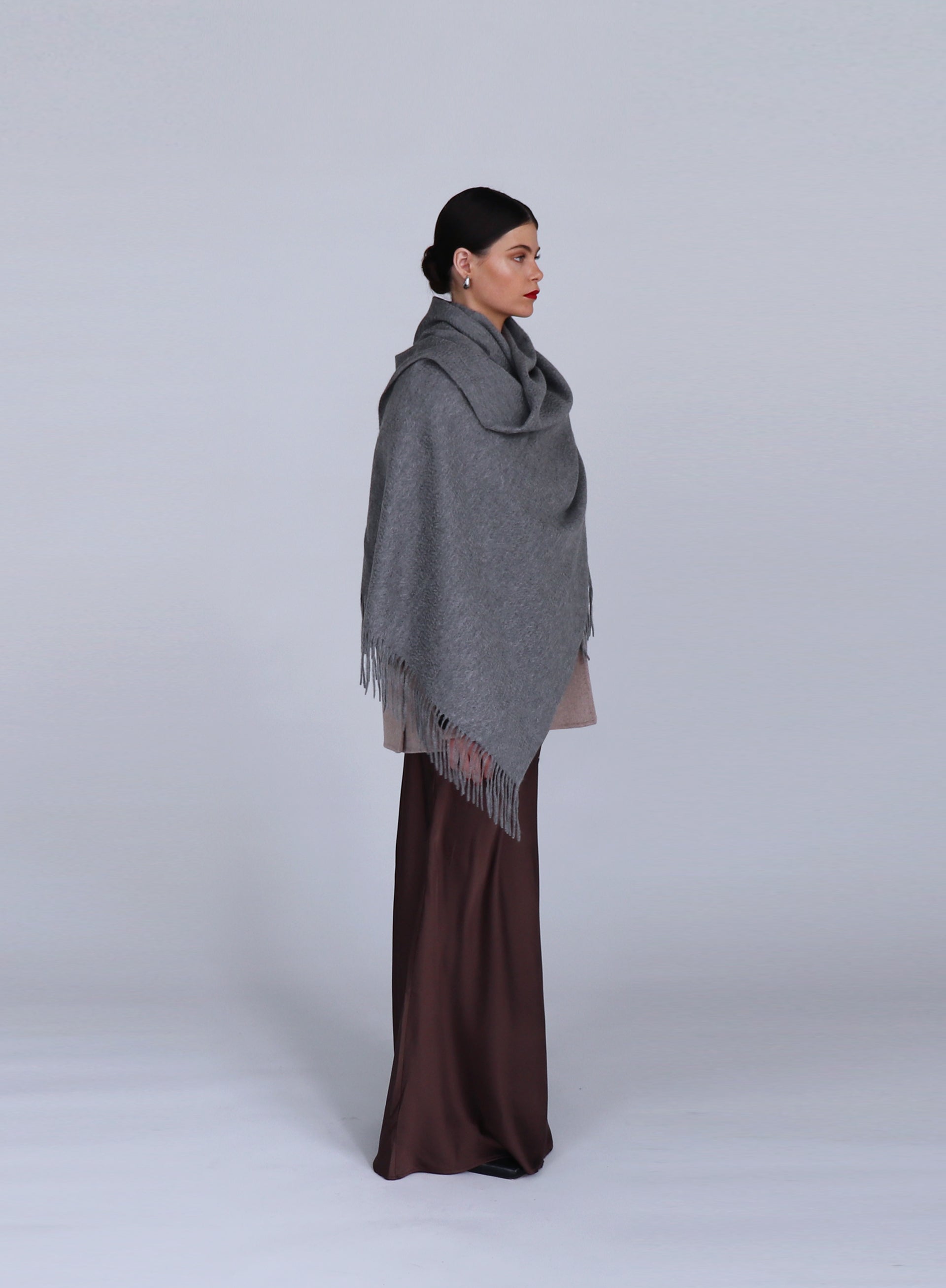Dark Grey Fringed Cashmere Scarf