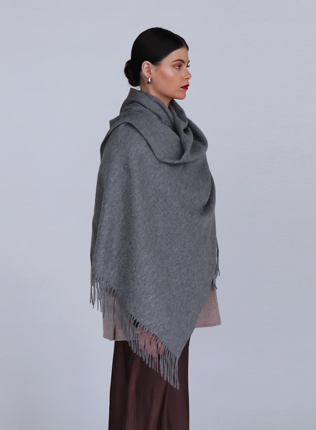Dark Grey Fringed Cashmere Scarf
