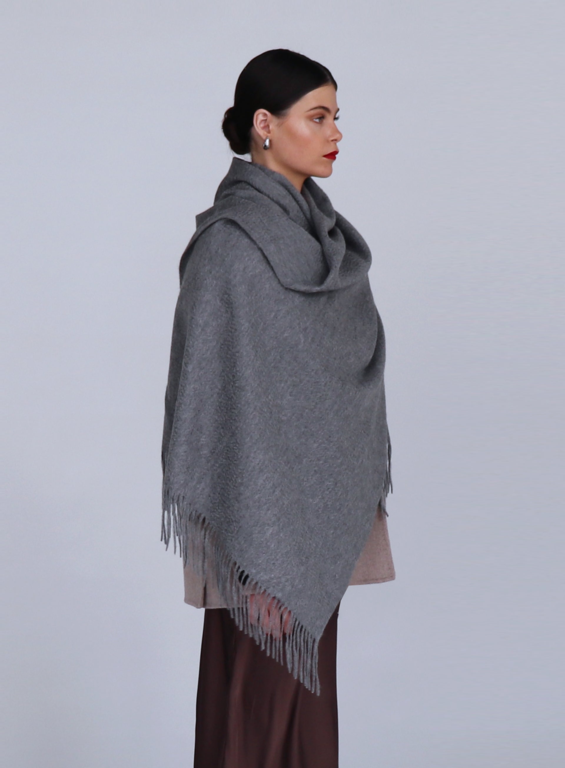 Dark Grey Fringed Cashmere Scarf