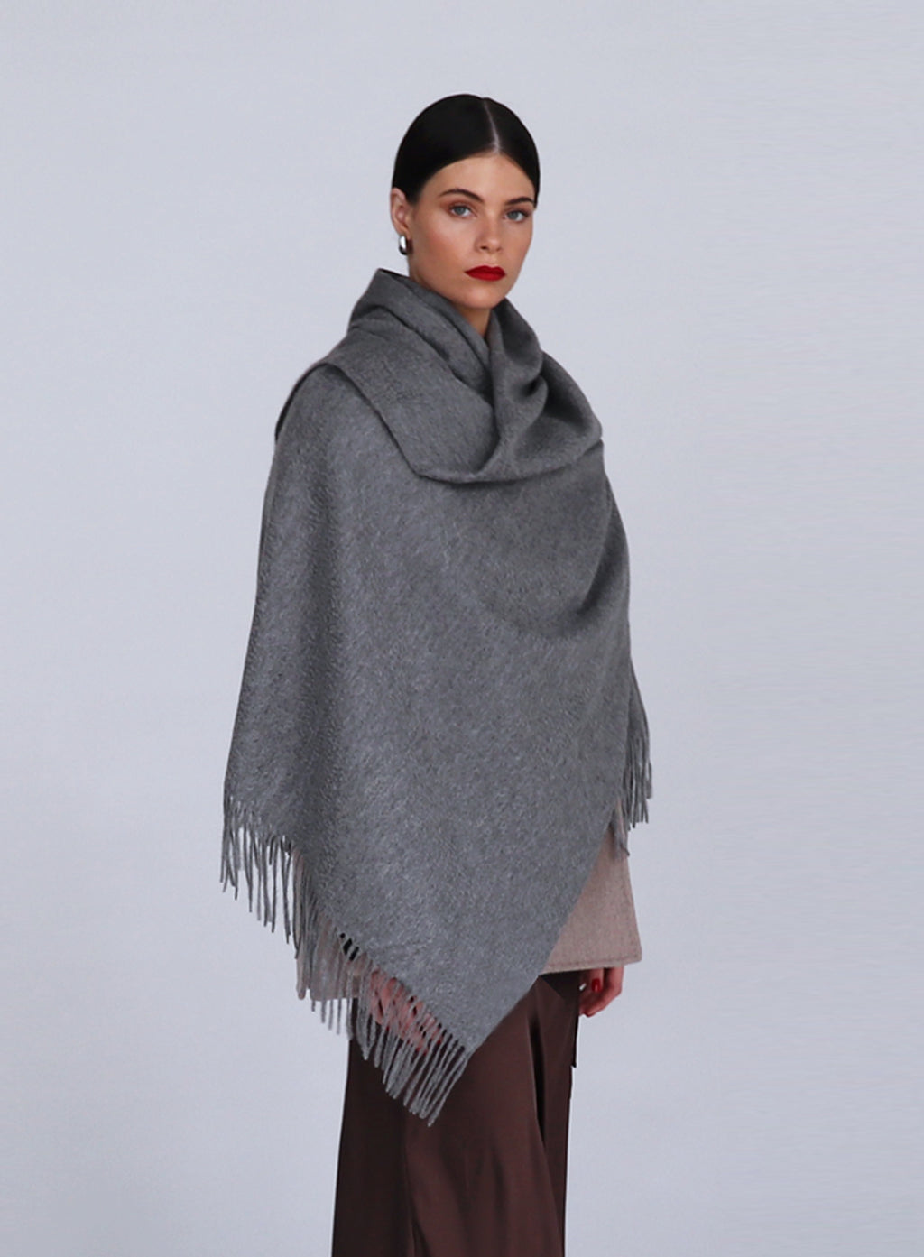 Dark Grey Fringed Cashmere Scarf