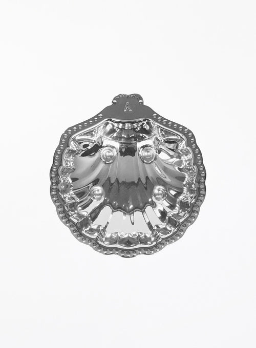 stainless steel scallop tray on white background