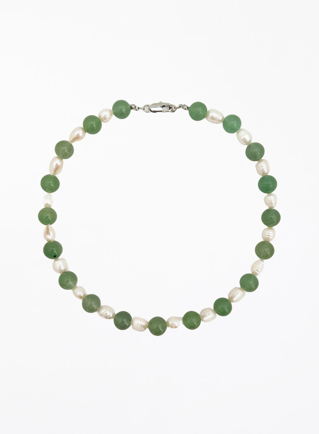 green stone pearl beaded collar necklace