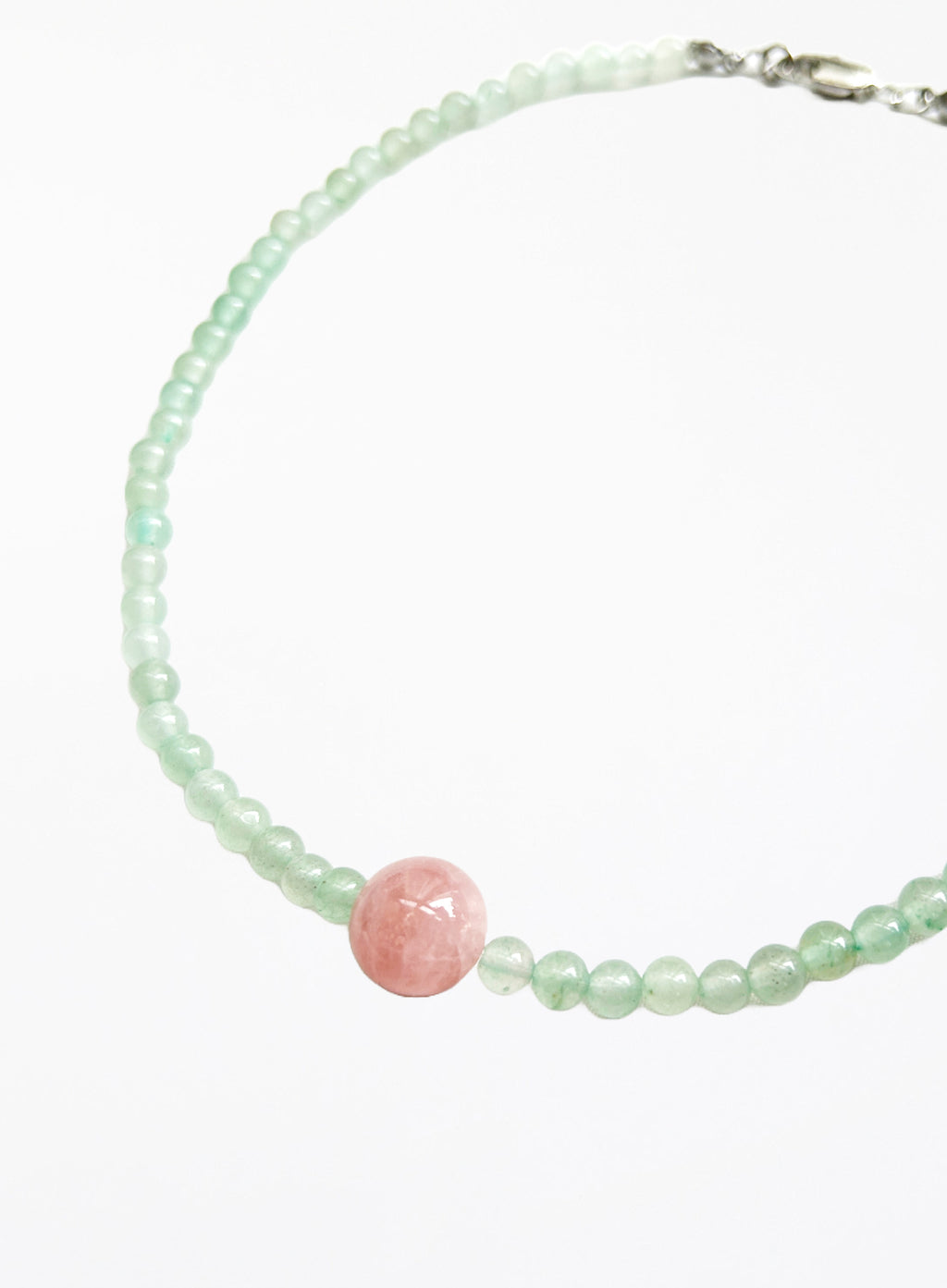 green natural stone rose quartz beaded necklace