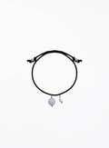 black cord bracelet with blue stone charm and pearl charm