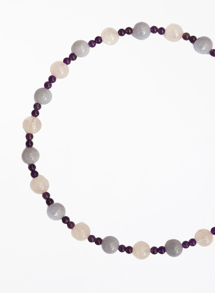 rose quartz amethyst chalcedony collar necklace with stainless steel clasp