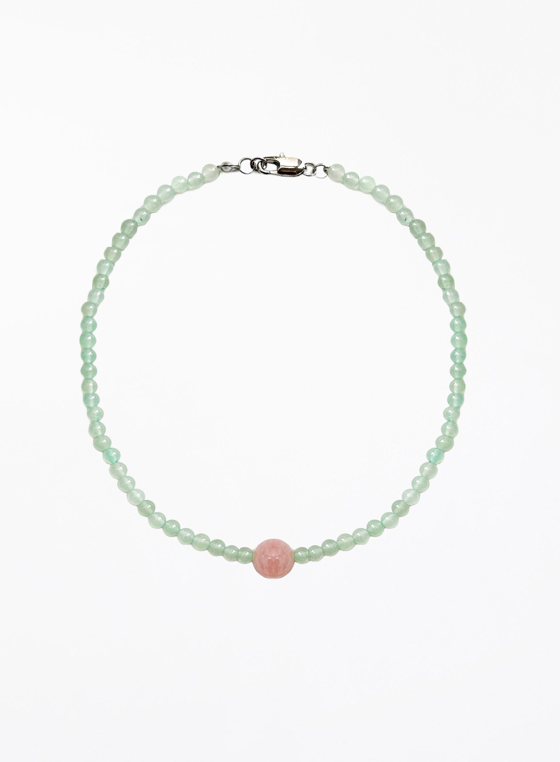 green natural stone rose quartz beaded necklace