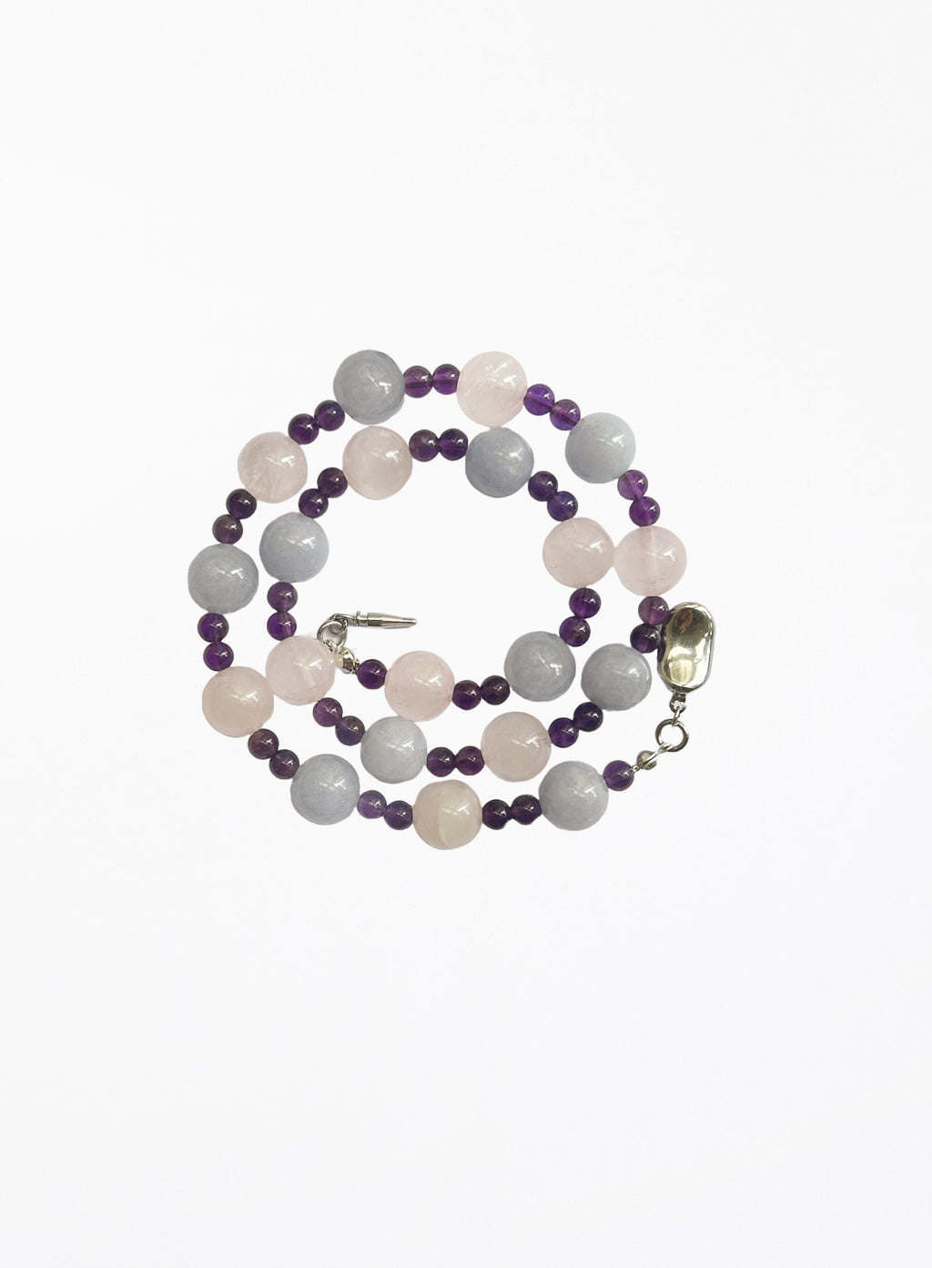 rose quartz amethyst chalcedony collar necklace with stainless steel clasp