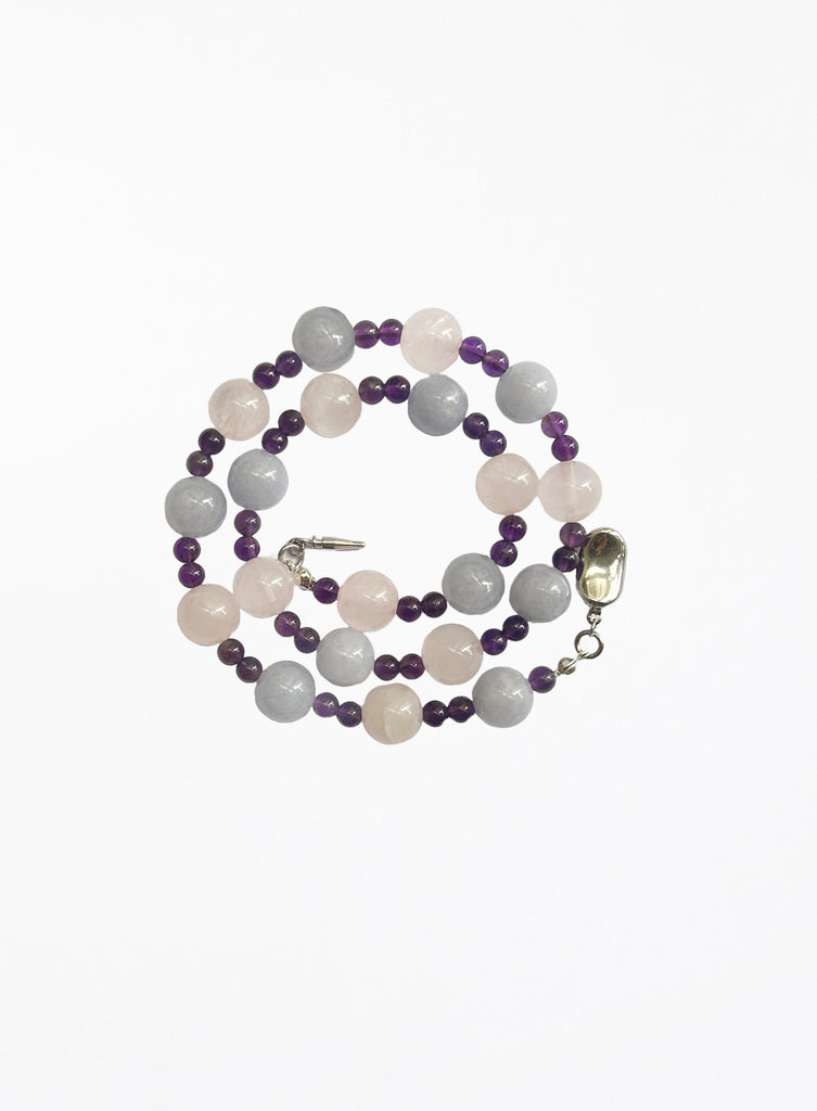 rose quartz amethyst chalcedony collar necklace with stainless steel clasp
