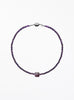 Purple amethyst necklace with square pendant on a white background