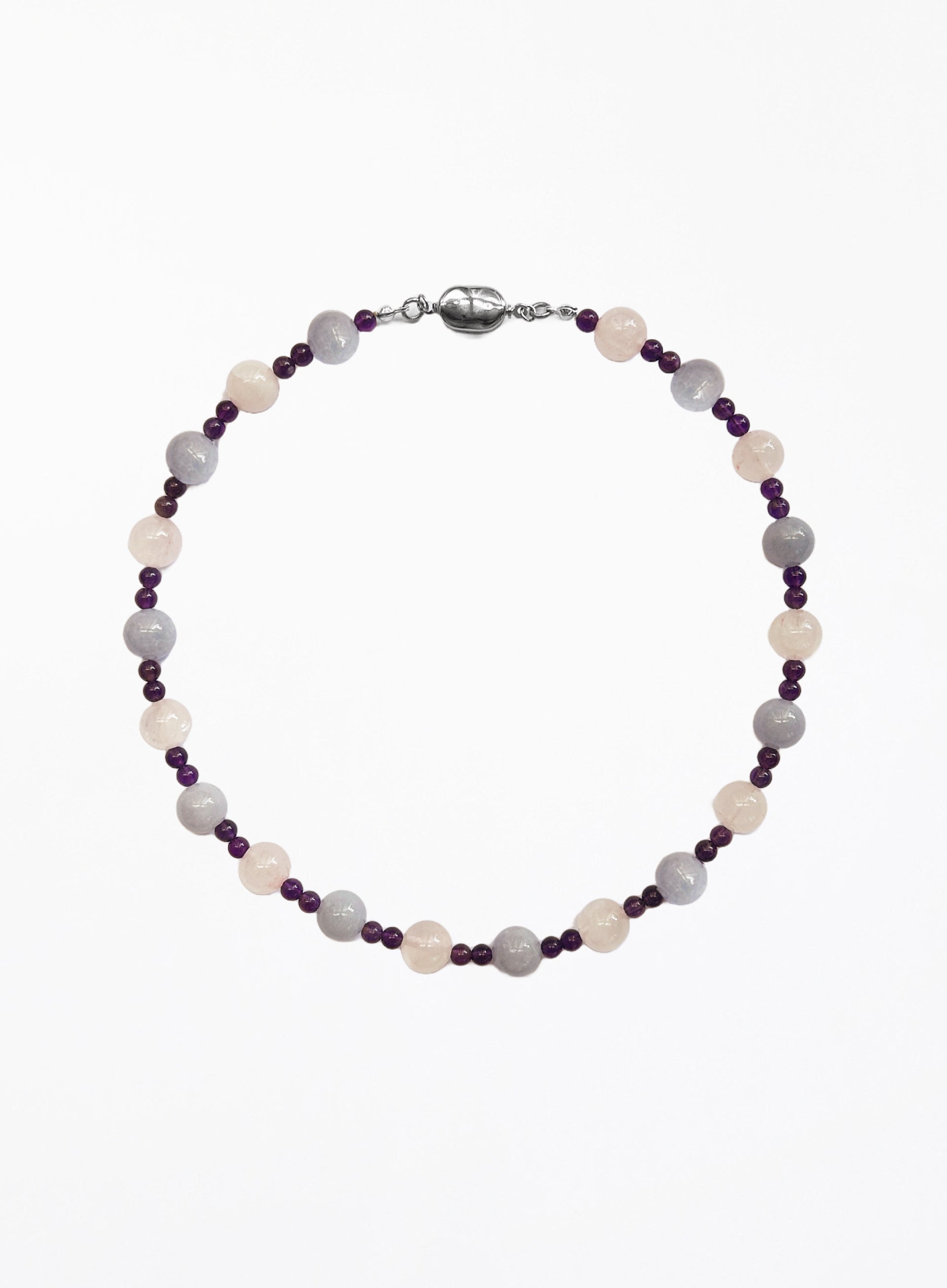 rose quartz amethyst chalcedony collar necklace with stainless steel clasp