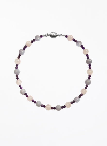 rose quartz amethyst chalcedony collar necklace with stainless steel clasp