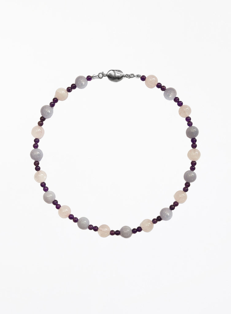 rose quartz amethyst chalcedony collar necklace with stainless steel clasp