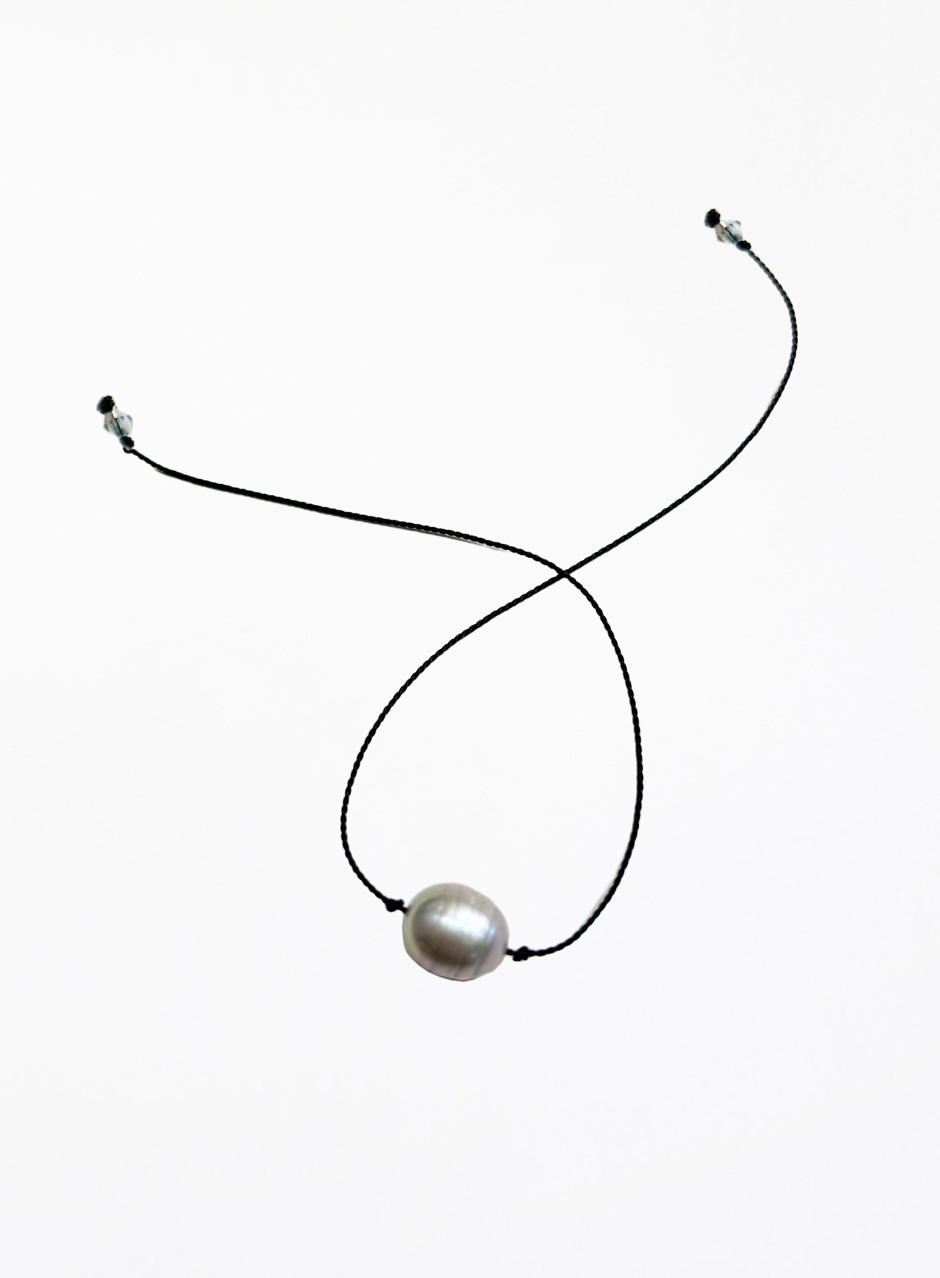 Rui Grey Pearl Silk Cord Bracelet - Nero