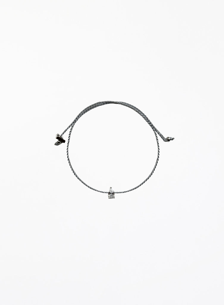grey silk cord bracelet with teardrop cubic zirconia charm