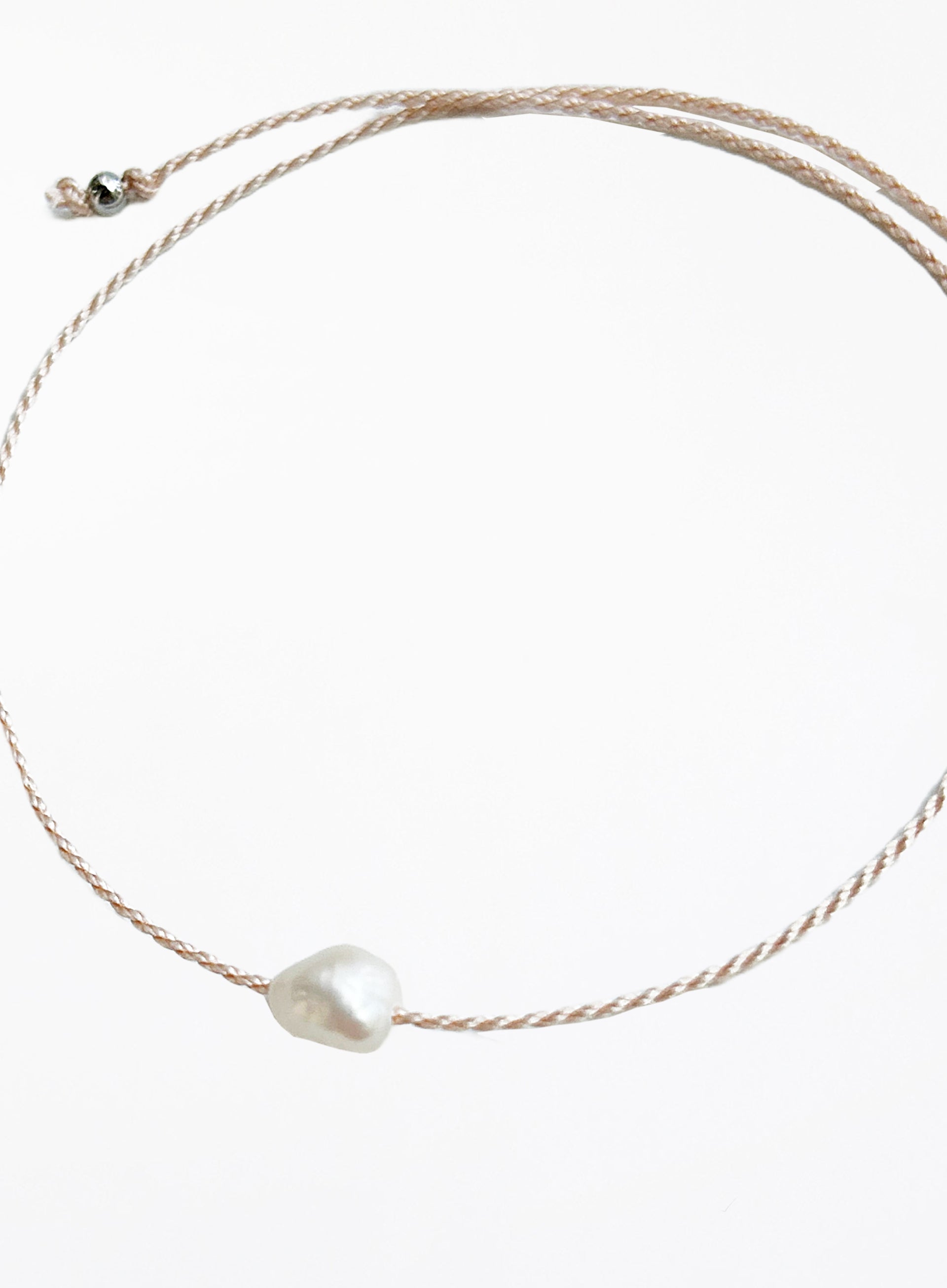 rose pink cord bracelet with pearl charm