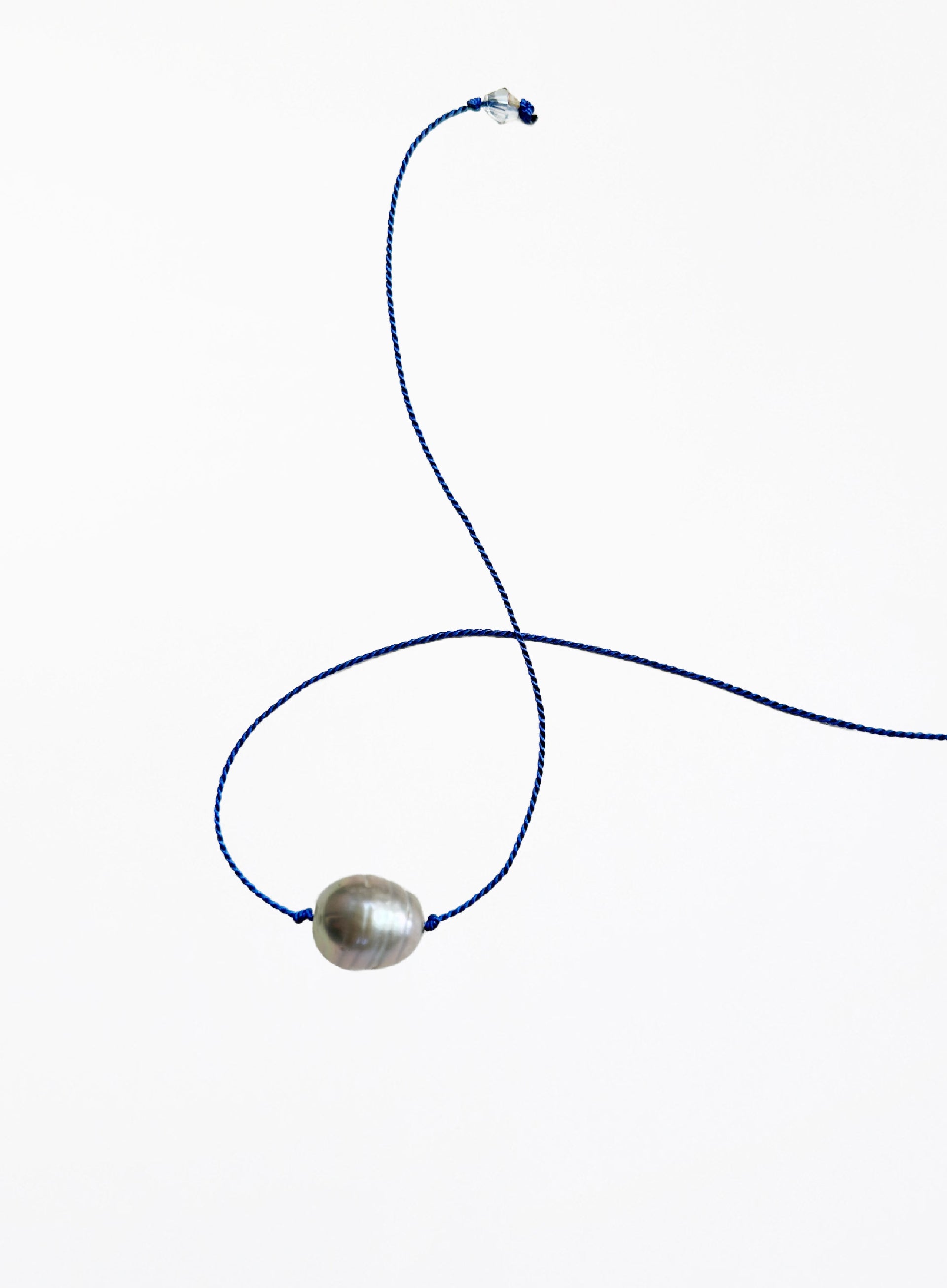 Grey Pearl Blue Silk Cord Bracelet