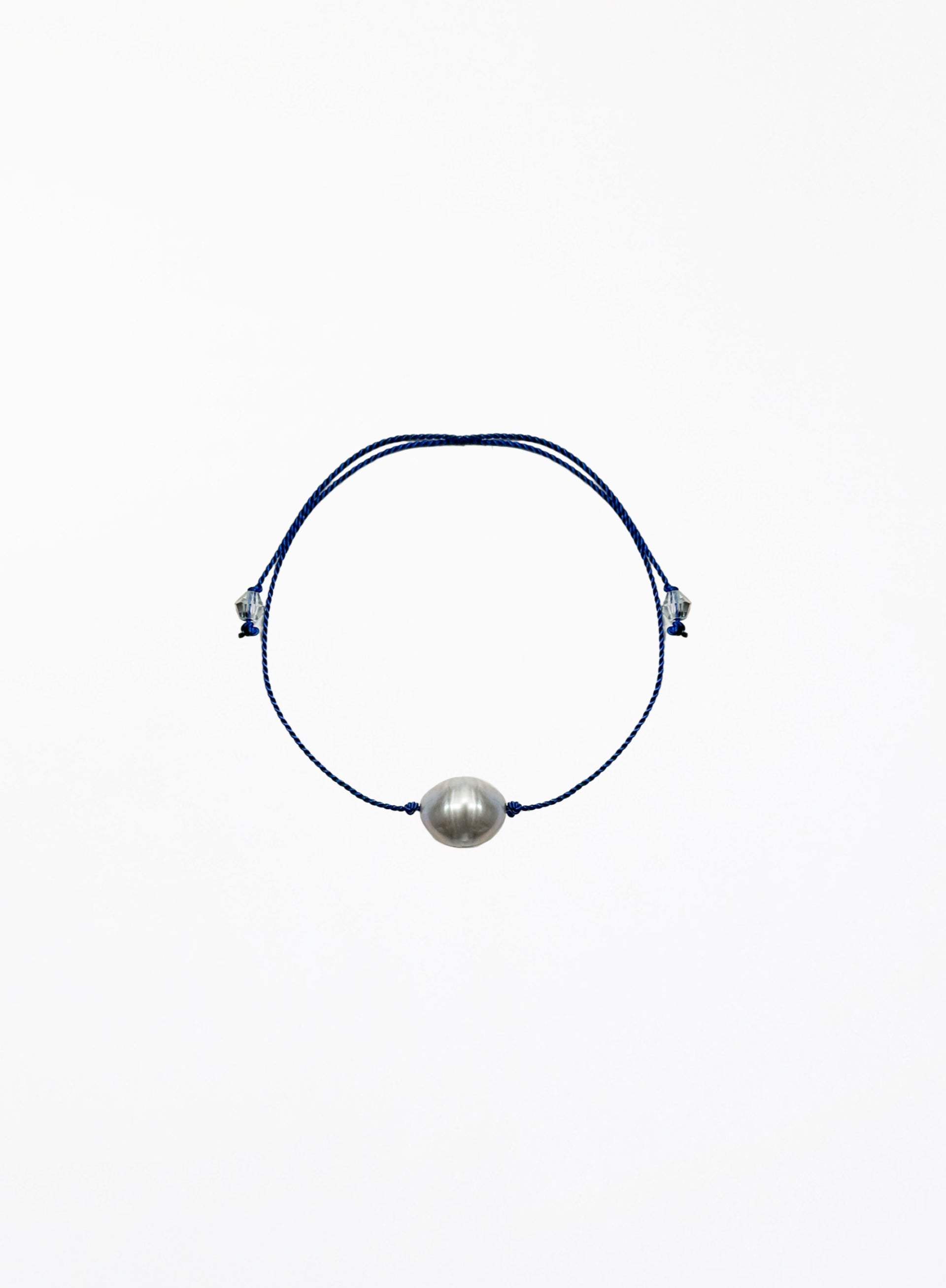 Grey Pearl Blue Silk Cord Bracelet