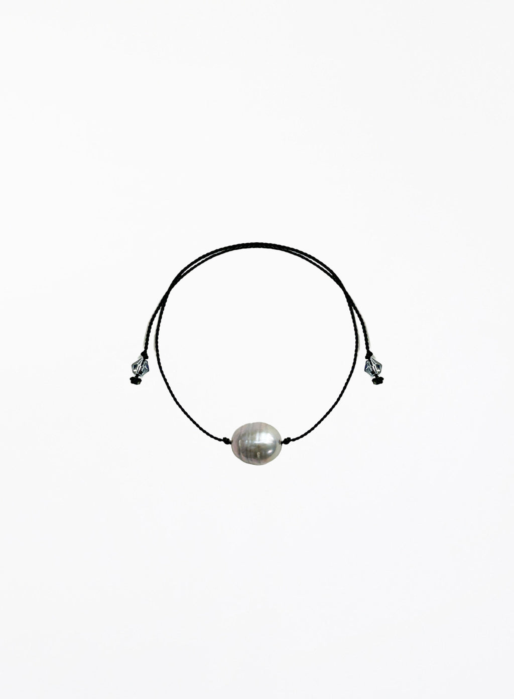 Grey Pearl Black Silk Cord Bracelet