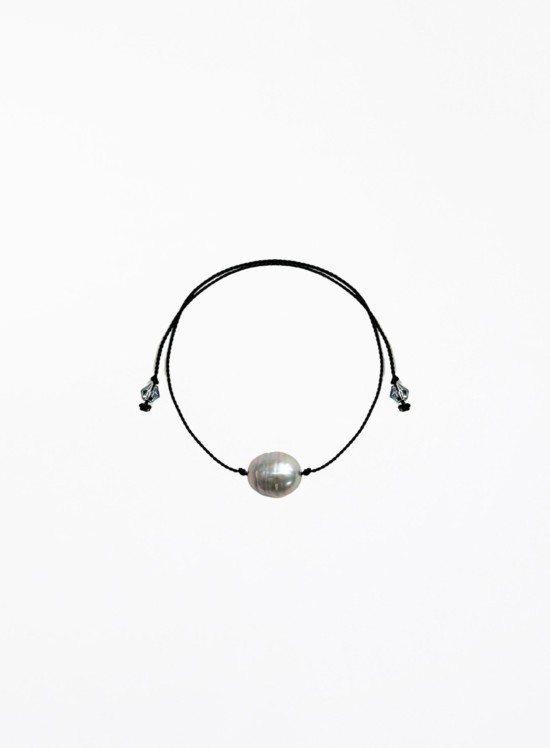 Grey Pearl Black Silk Cord Bracelet