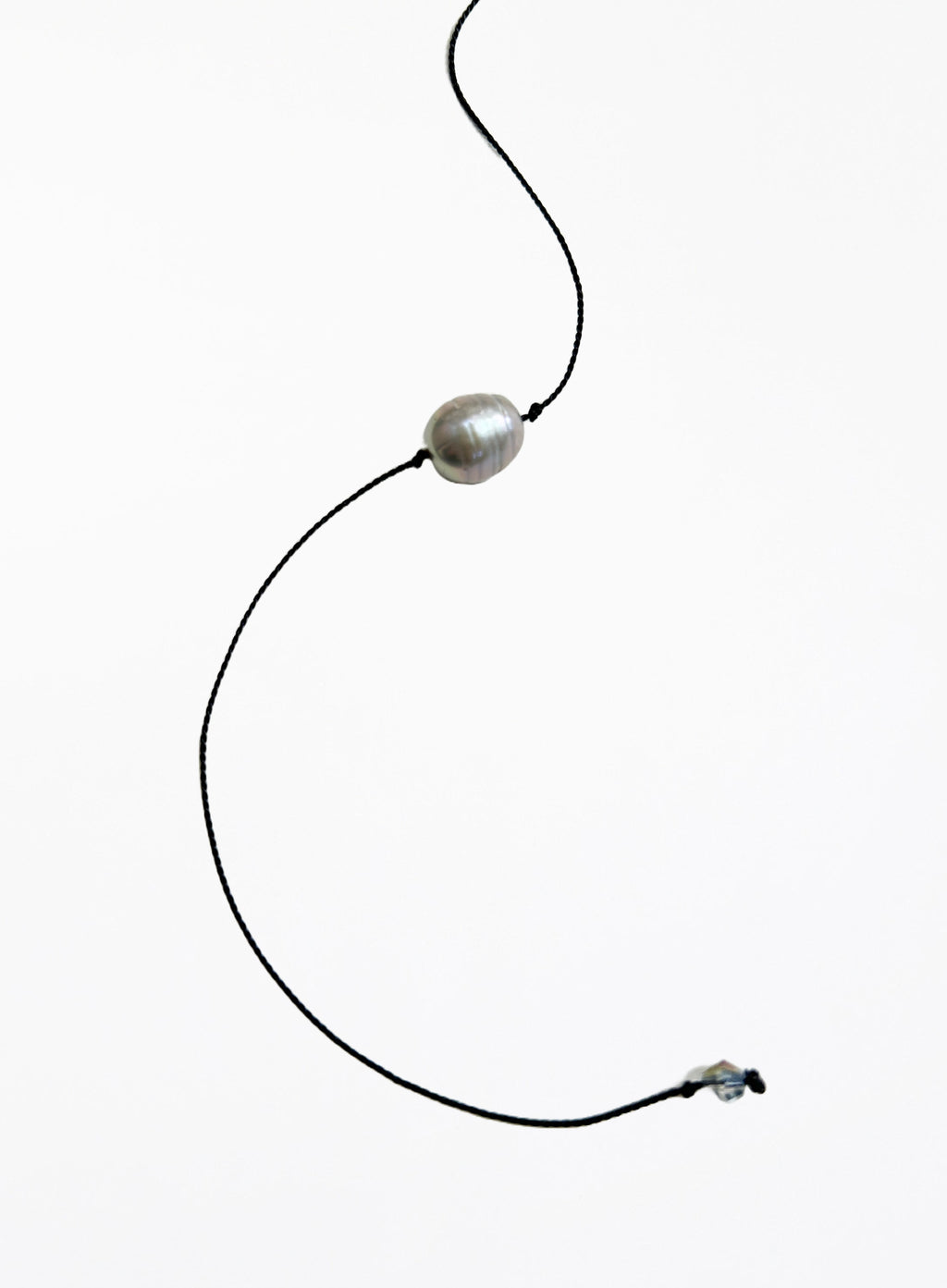 Grey Pearl Black Silk Cord Bracelet