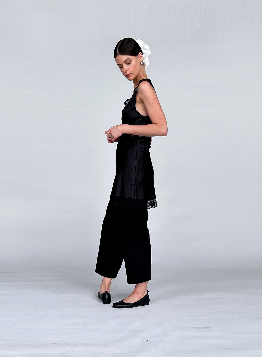 White Rhinestone Embellished Oversized Silk Scrunchie