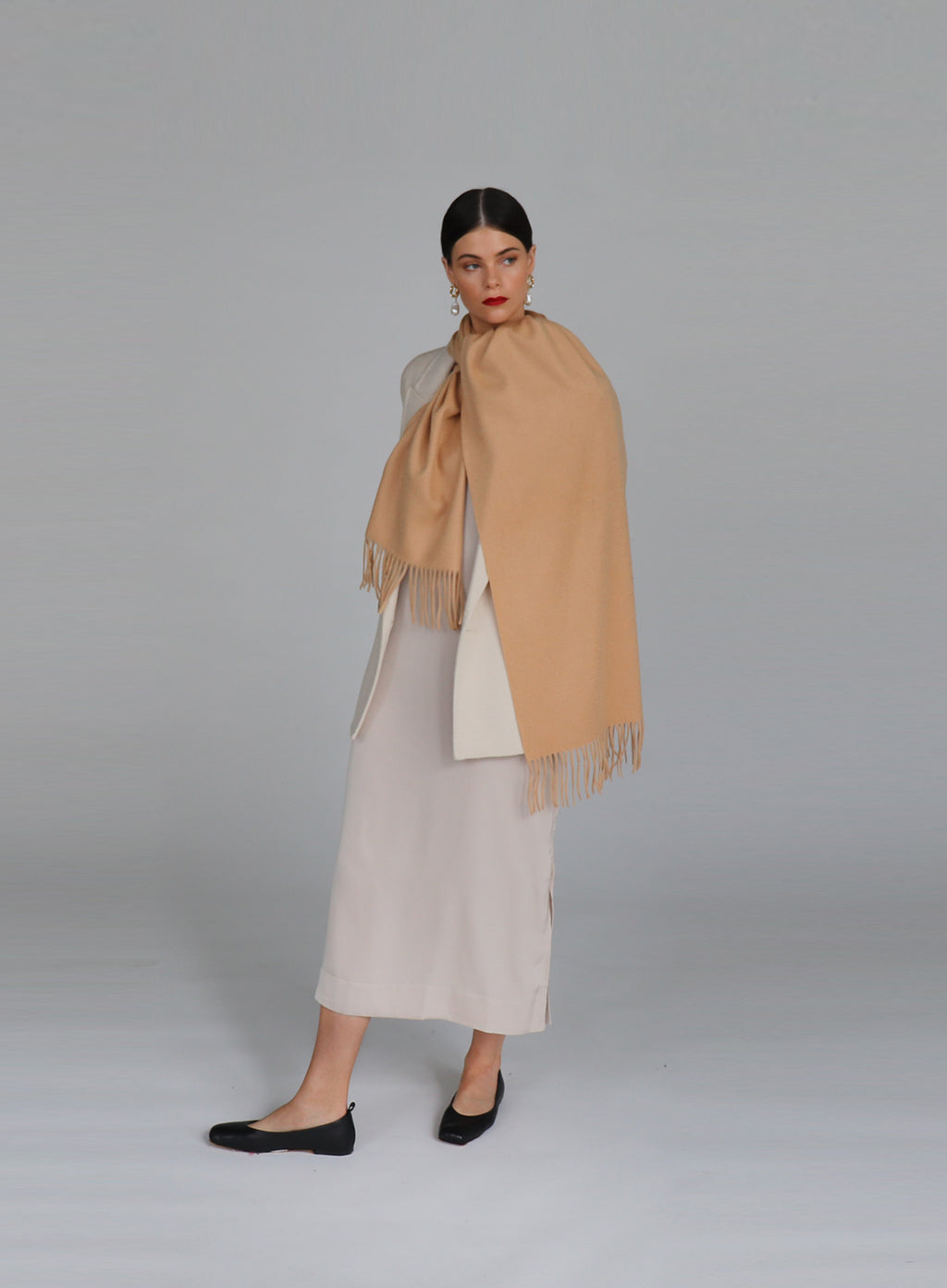Camel Fringed Cashmere Scarf