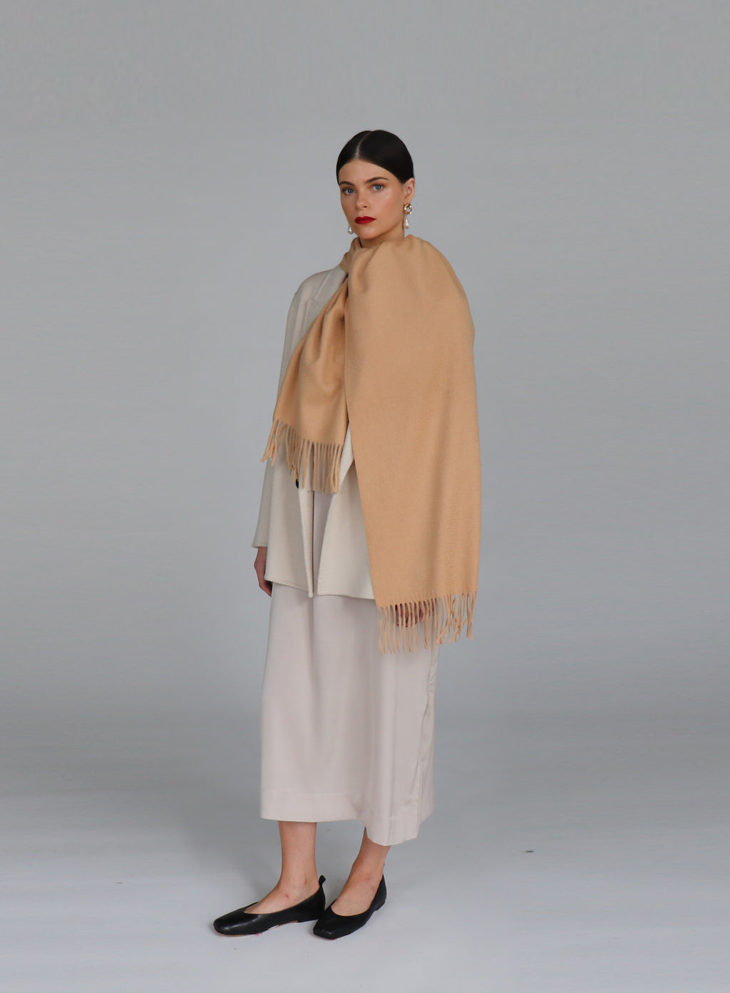 Camel Fringed Cashmere Scarf