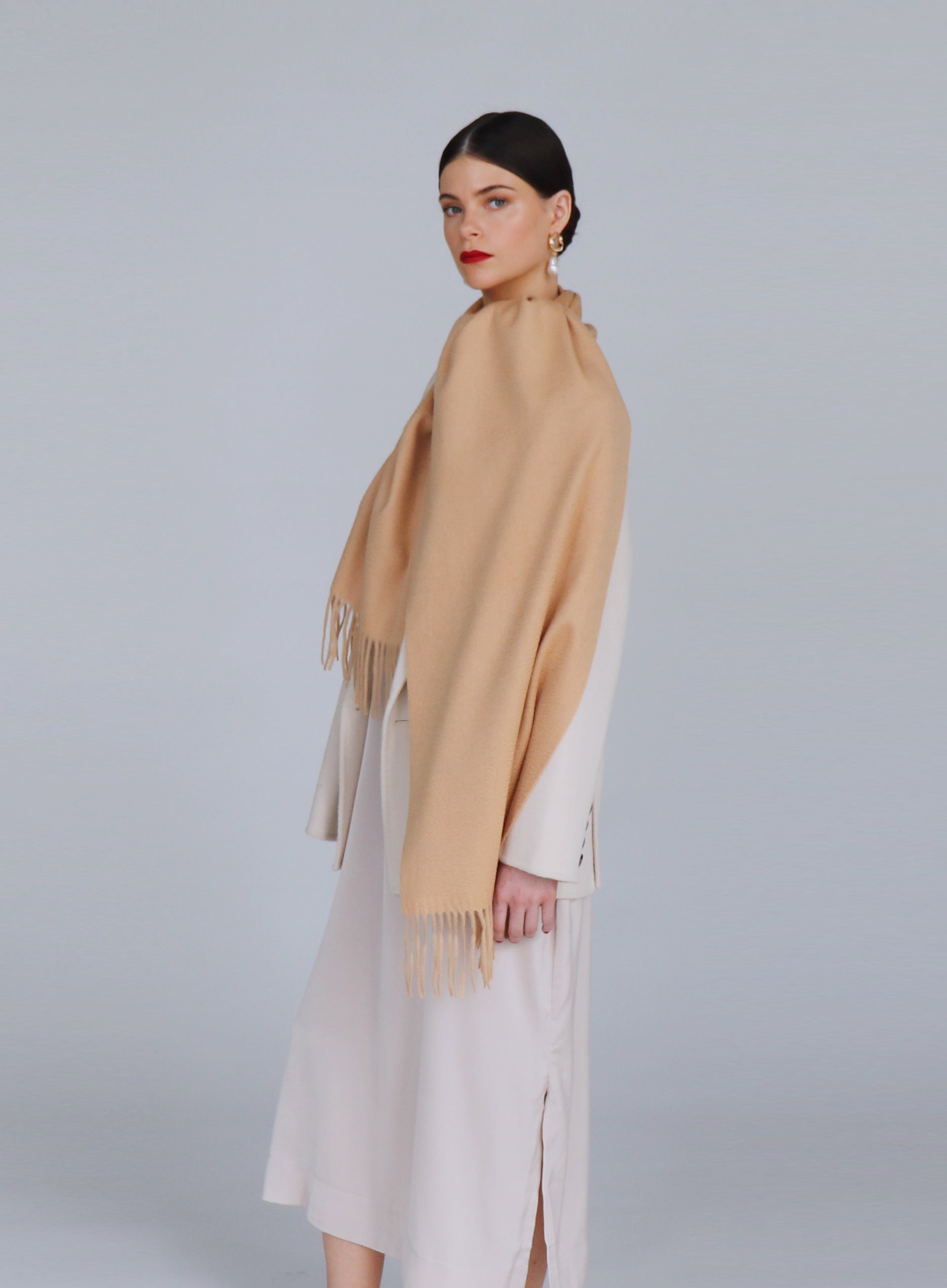 Camel Fringed Cashmere Scarf