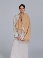 Camel Fringed Cashmere Scarf
