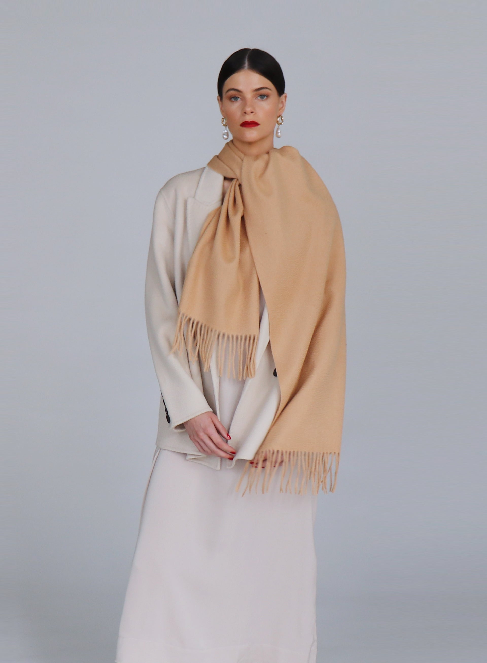 Camel Fringed Cashmere Scarf