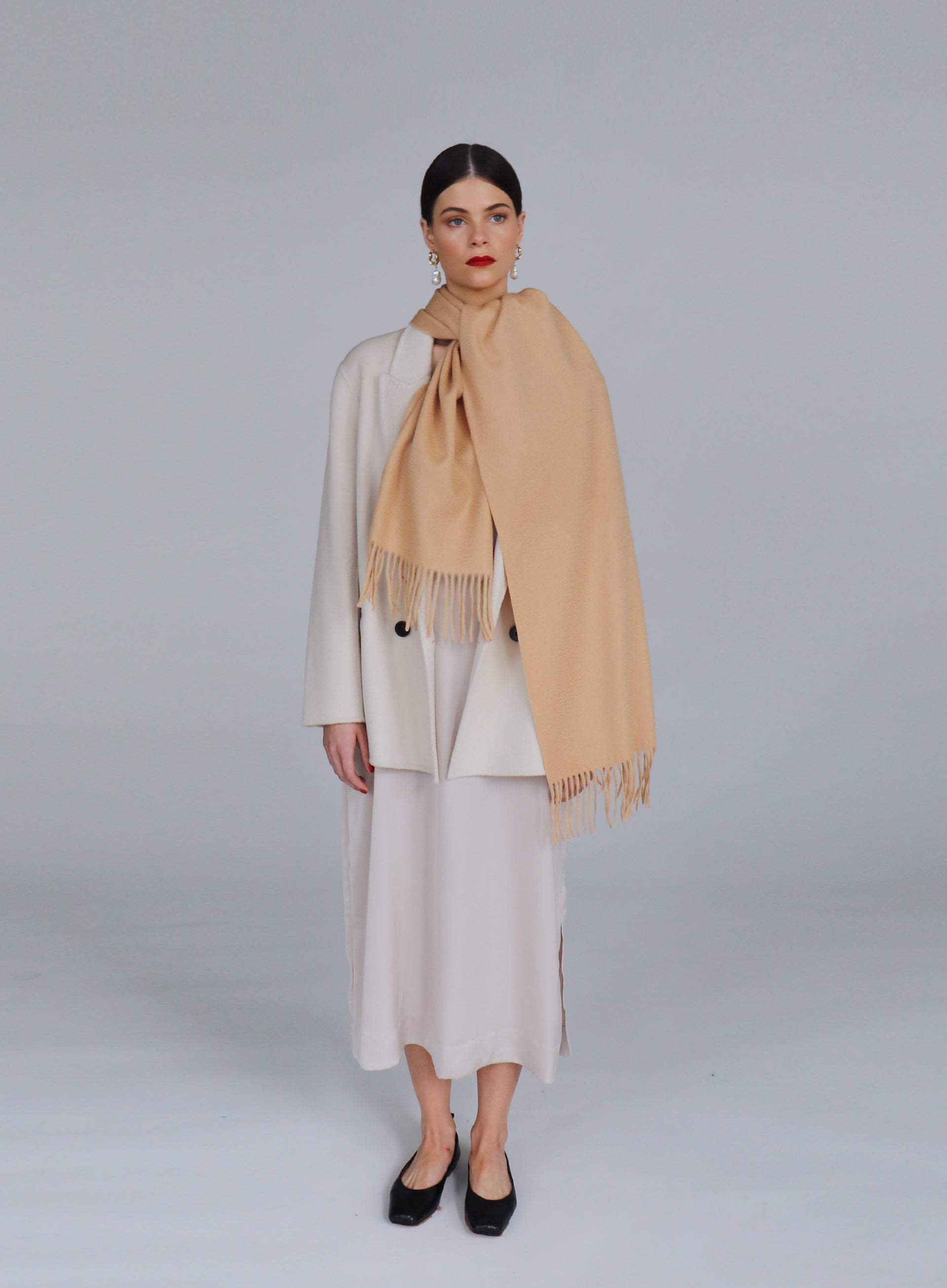 Camel Fringed Cashmere Scarf