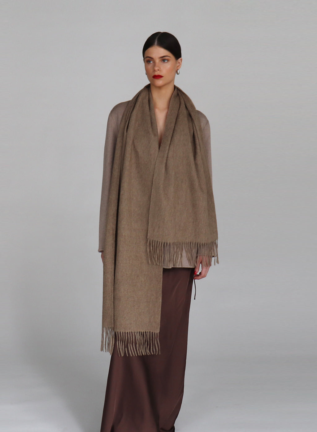 Beige Fringed Cashmere Scarf