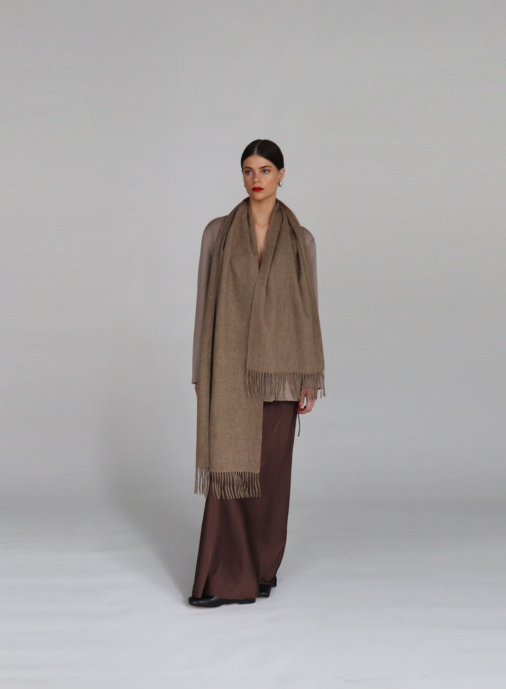 Beige Fringed Cashmere Scarf