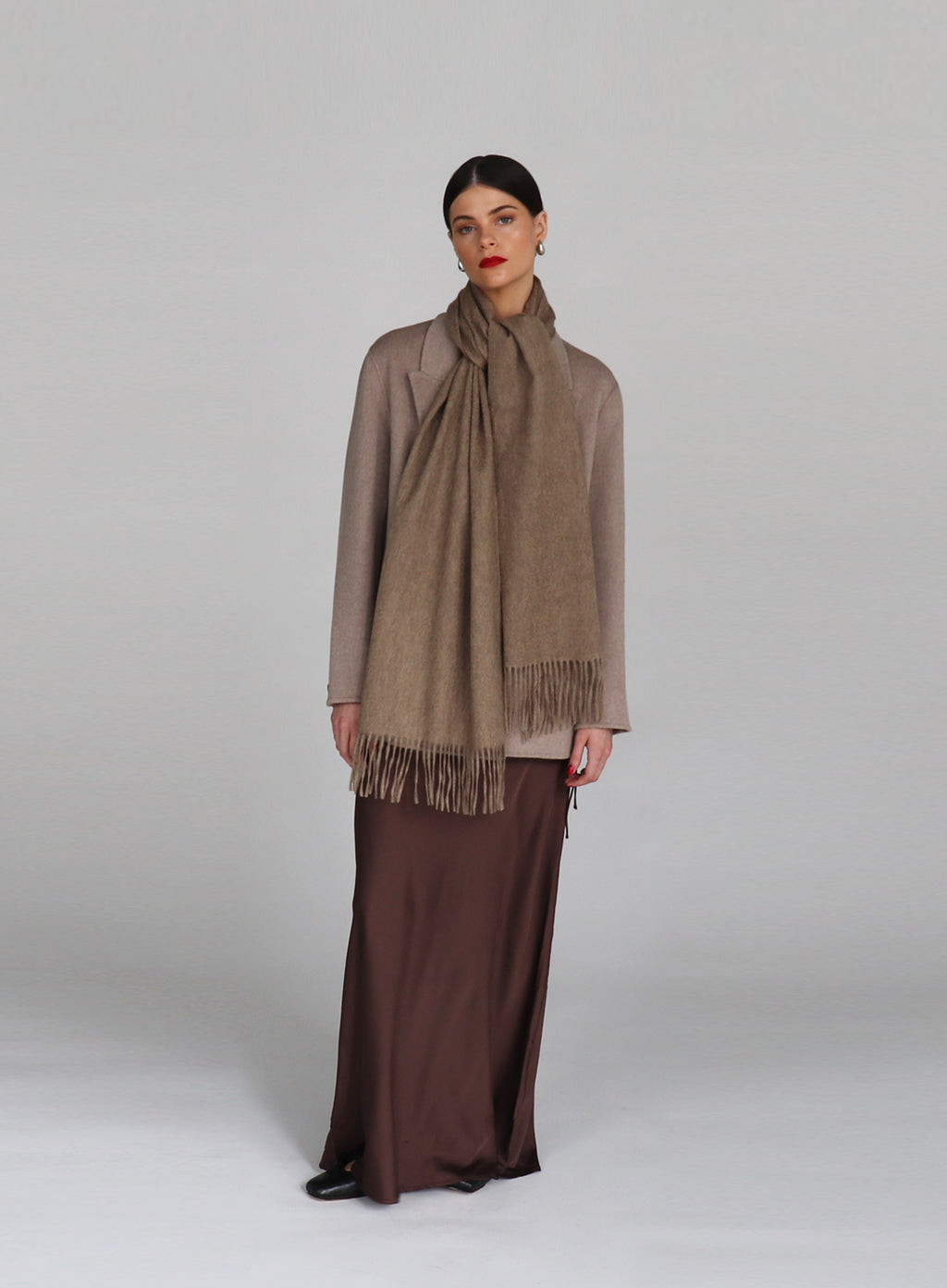Beige Fringed Cashmere Scarf