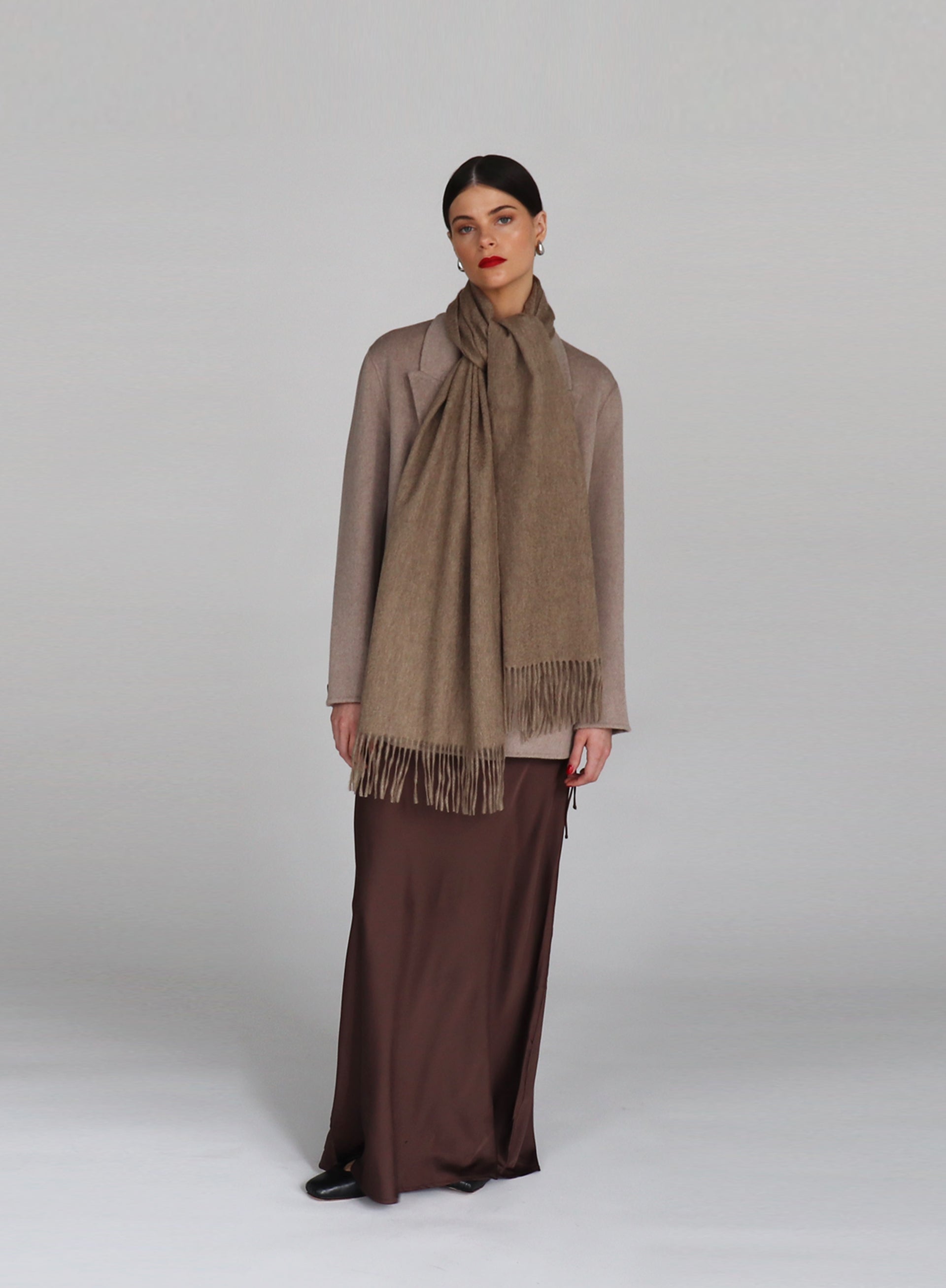 Beige Fringed Cashmere Scarf