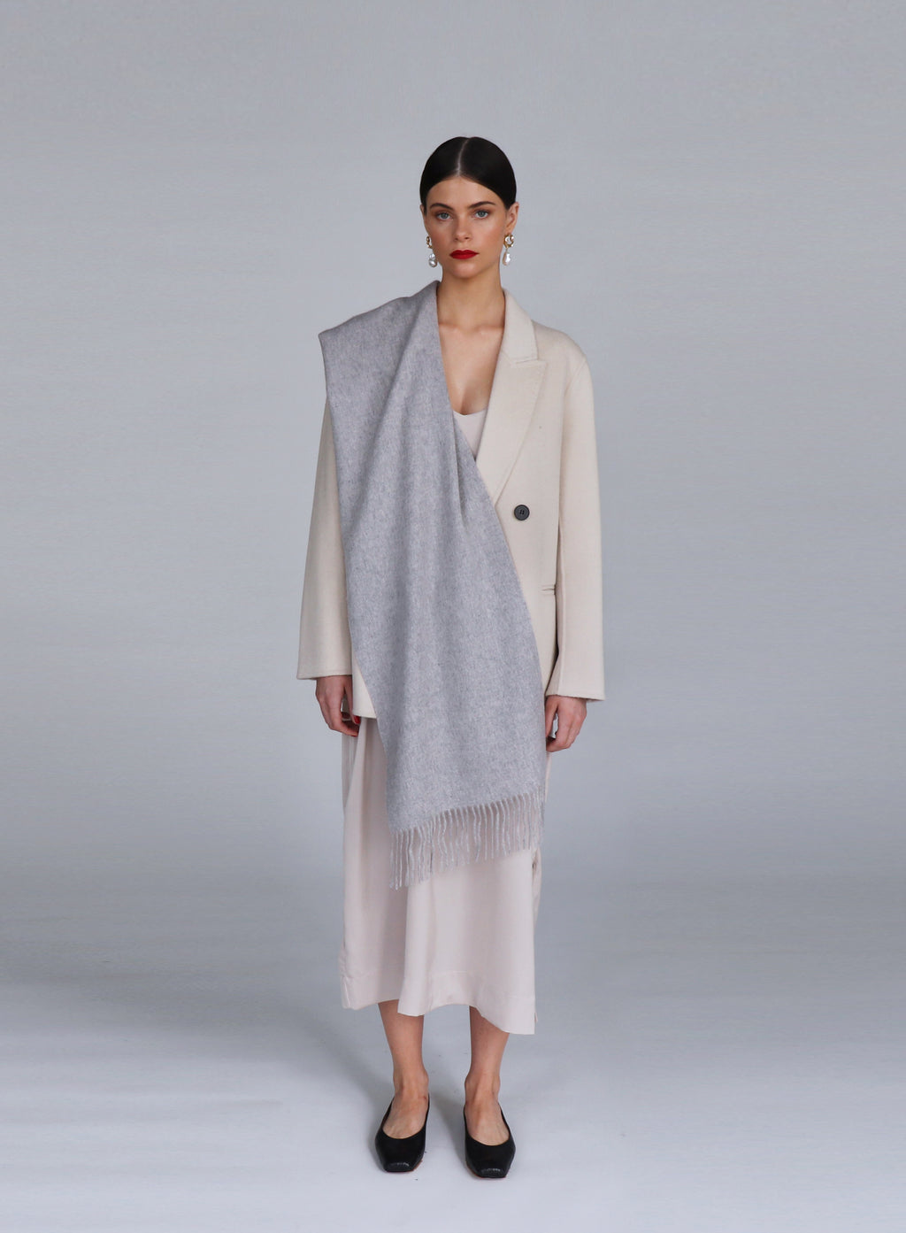 Light Grey Fringed Cashmere Scarf