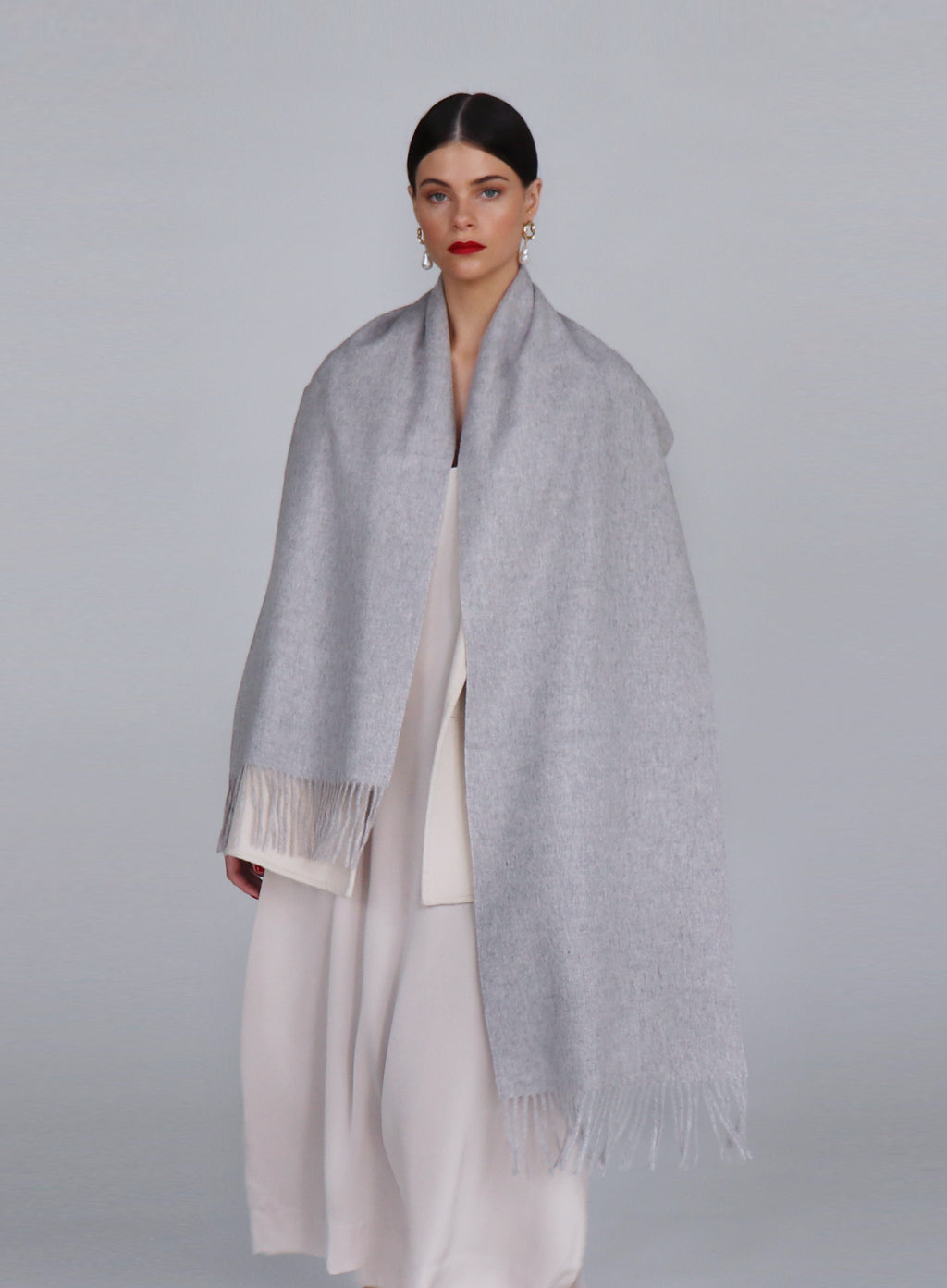 Light Grey Fringed Cashmere Scarf