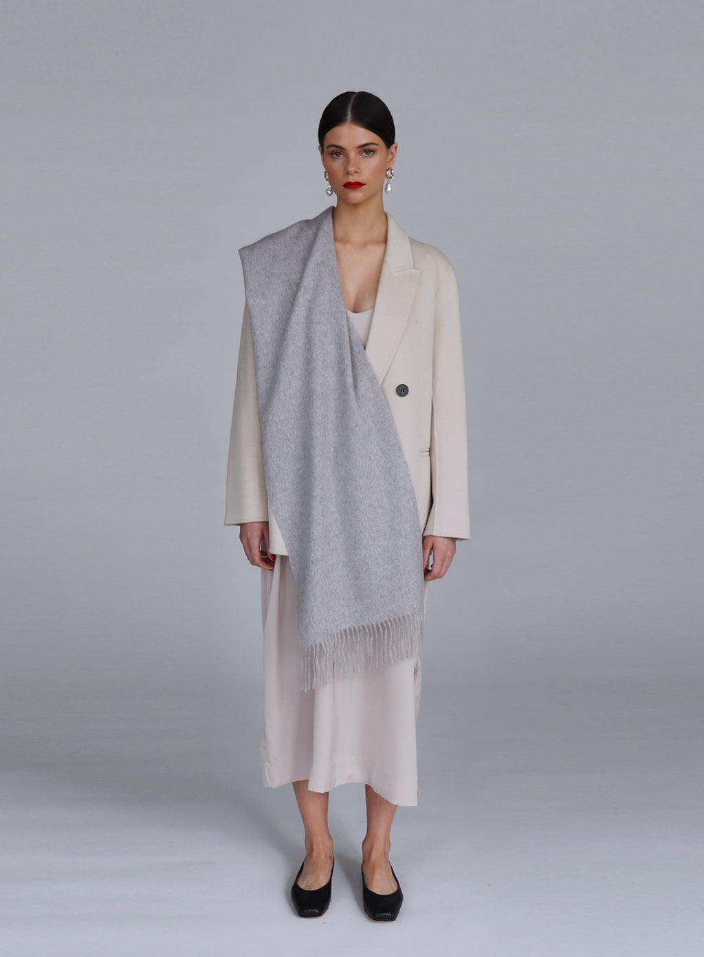 Light Grey Fringed Cashmere Scarf