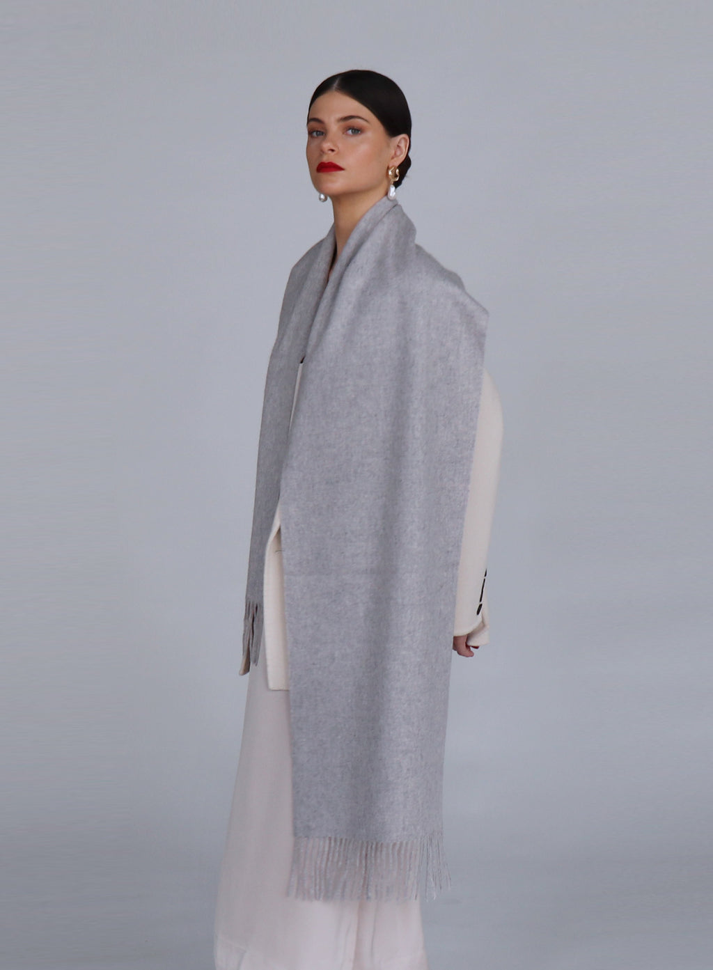 Light Grey Fringed Cashmere Scarf