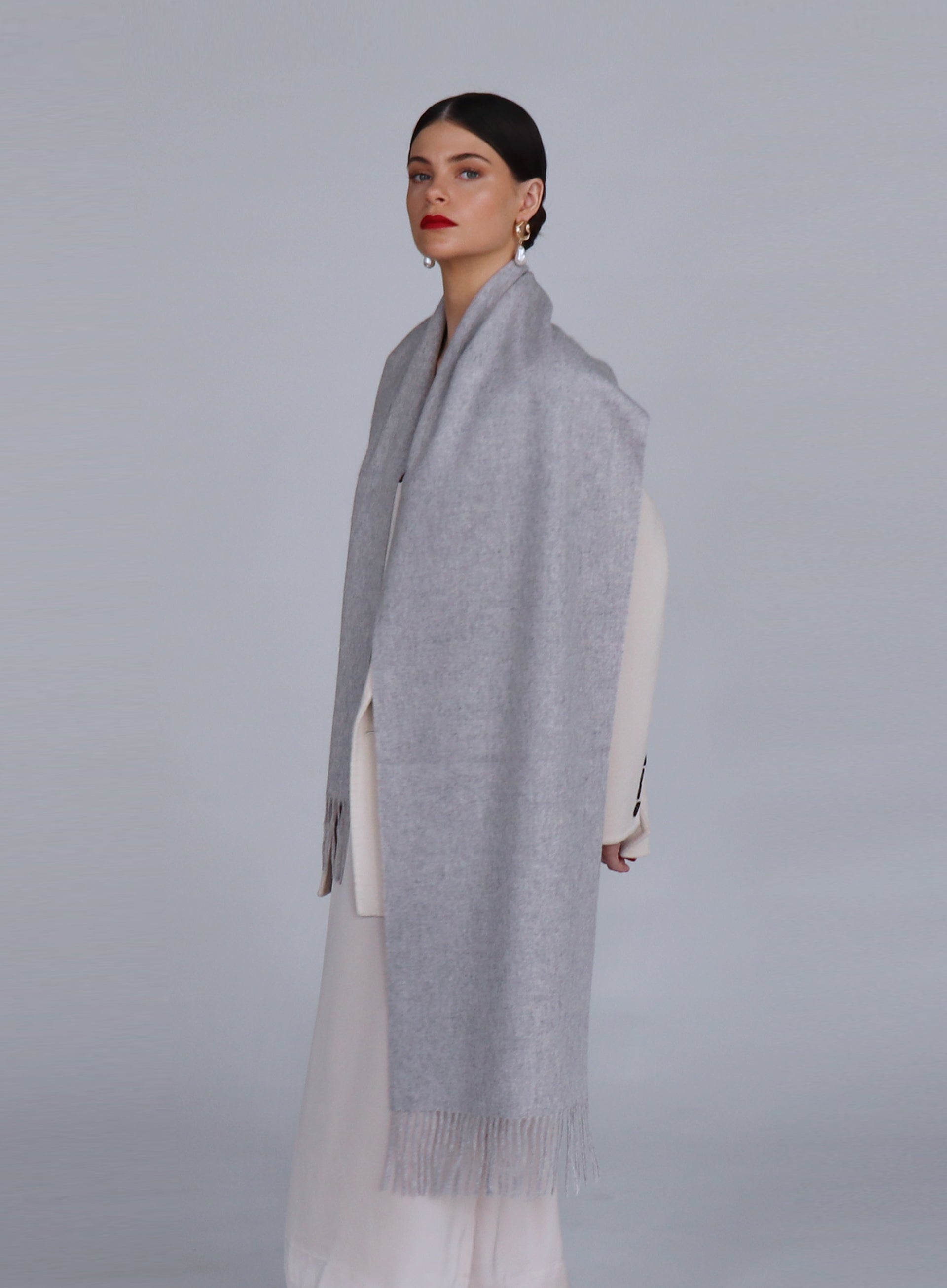 Light Grey Fringed Cashmere Scarf