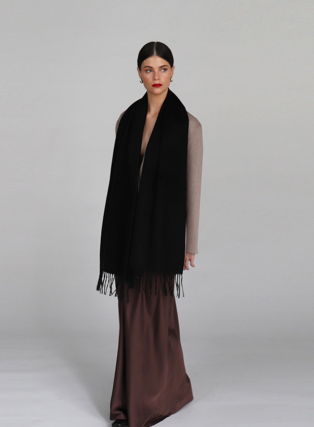 Black Fringed Cashmere Scarf