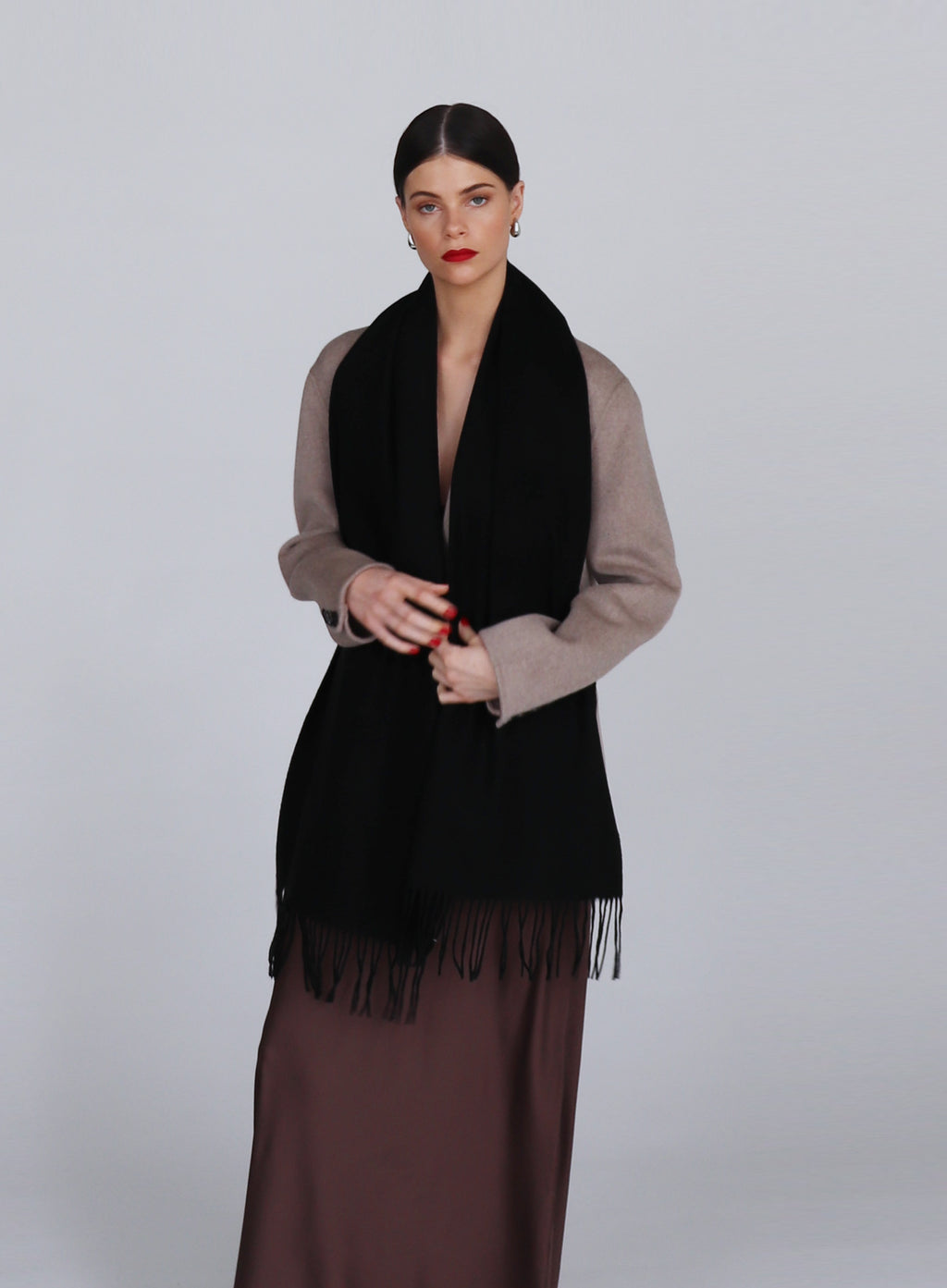 Black Fringed Cashmere Scarf