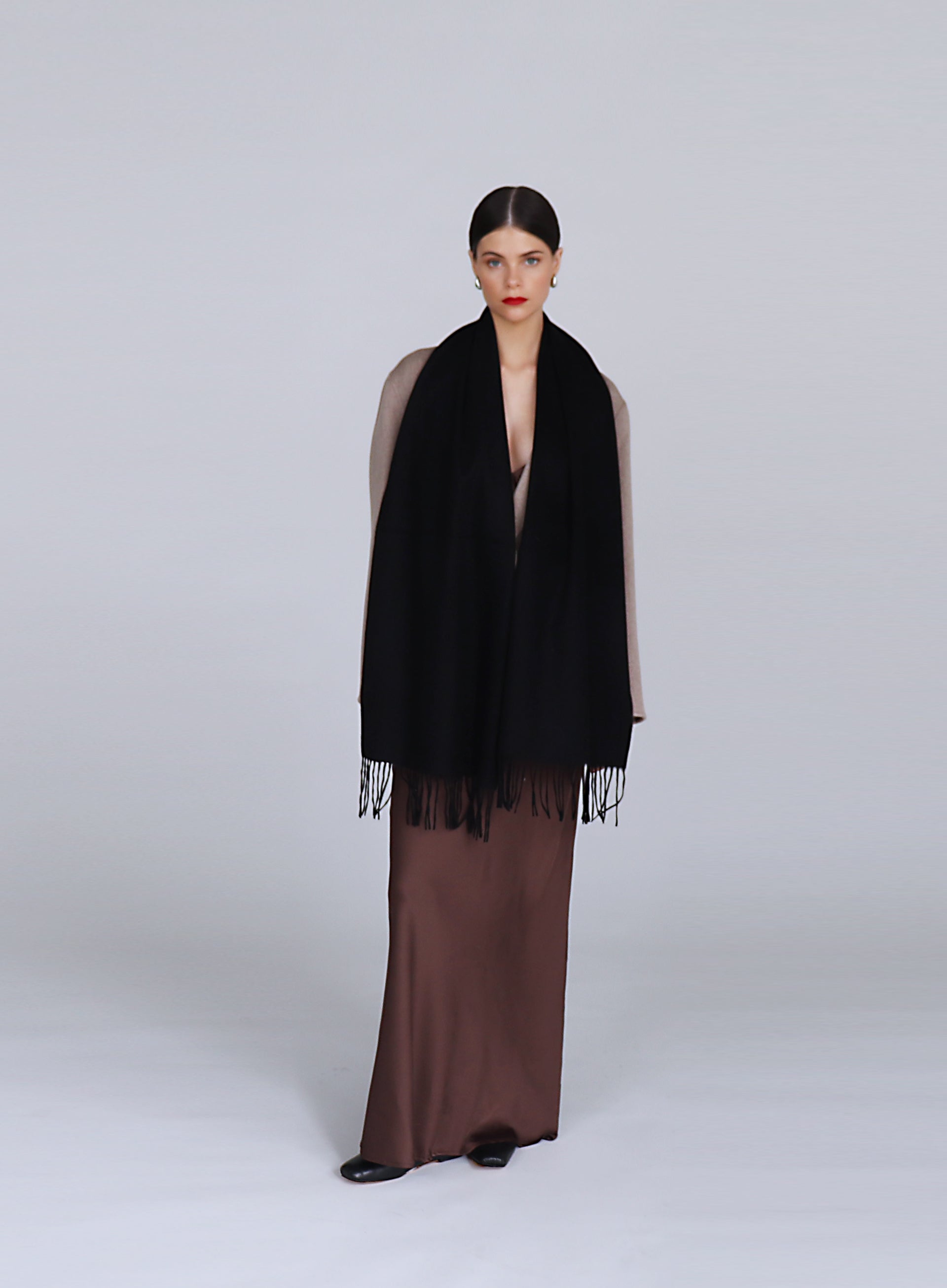 Black Fringed Cashmere Scarf