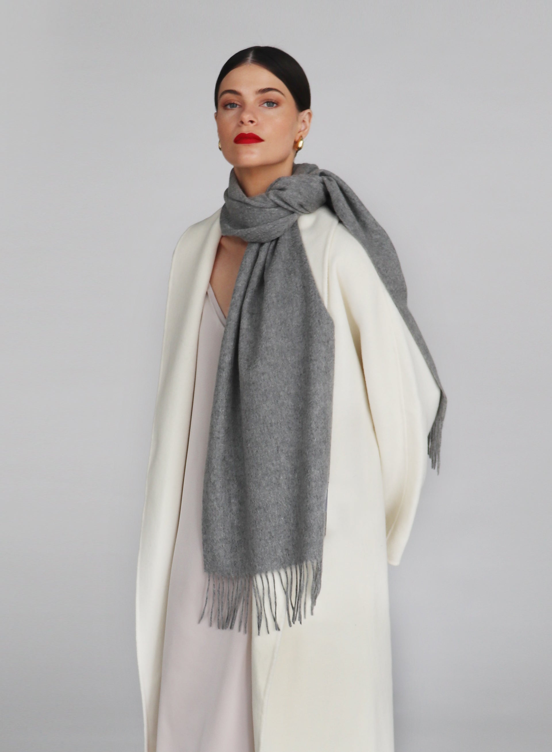 Dark Grey Fringed Cashmere Scarf
