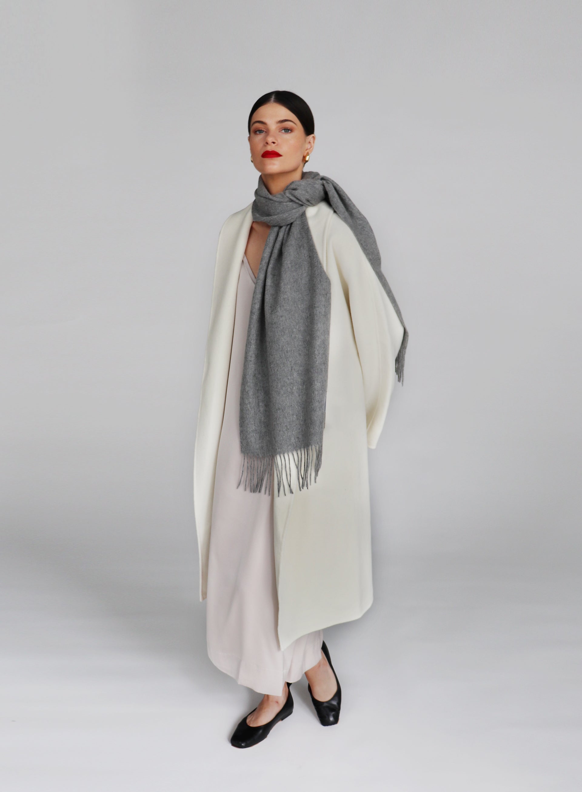 Dark Grey Fringed Cashmere Scarf